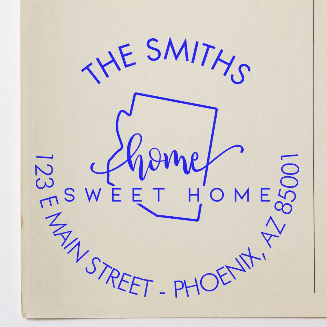 Round PSI Home Sweet Home for Arizona Personalized New Home Address Pre-Inked Stamp