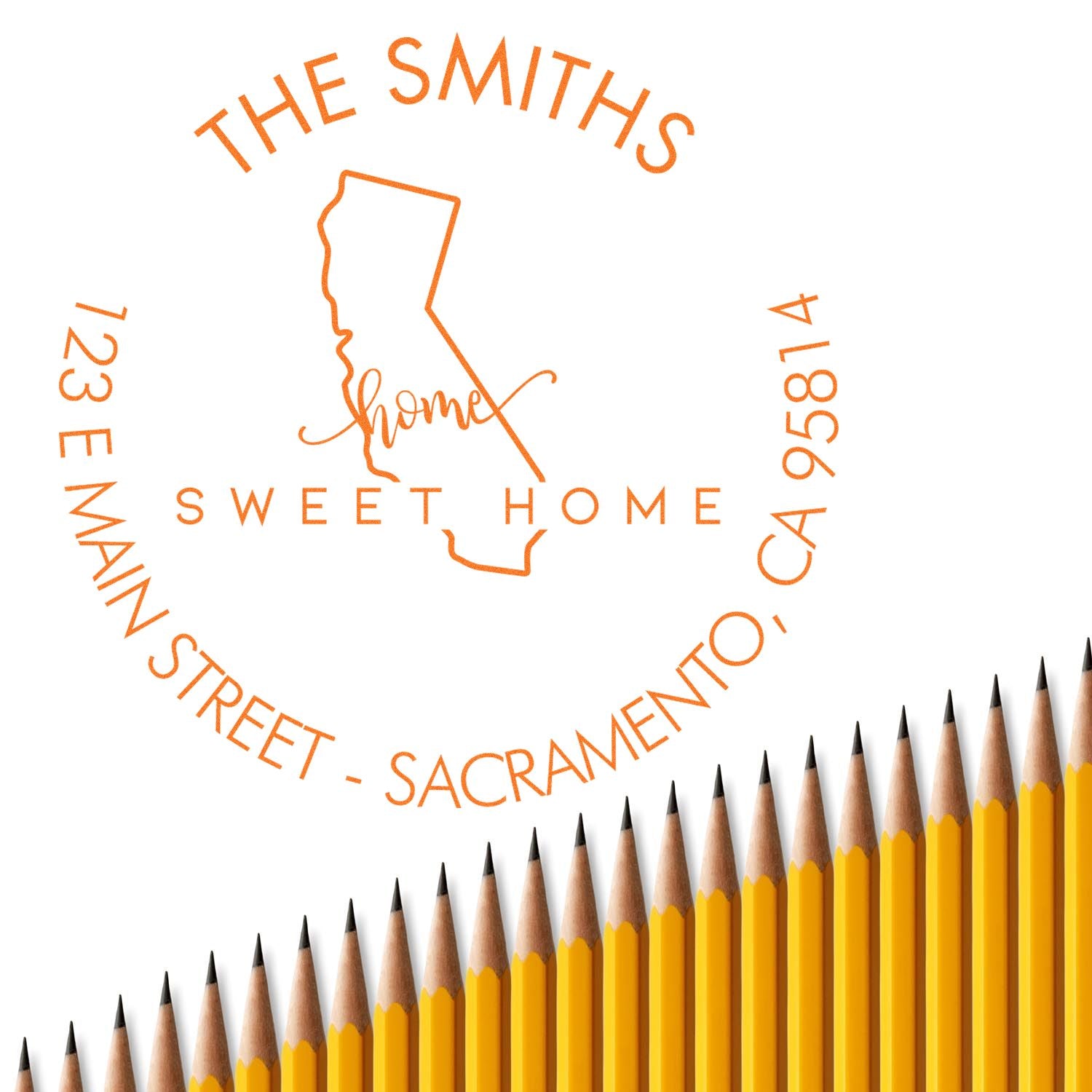 Round PSI Home Sweet Home for California Personalized New Home Address Stamper