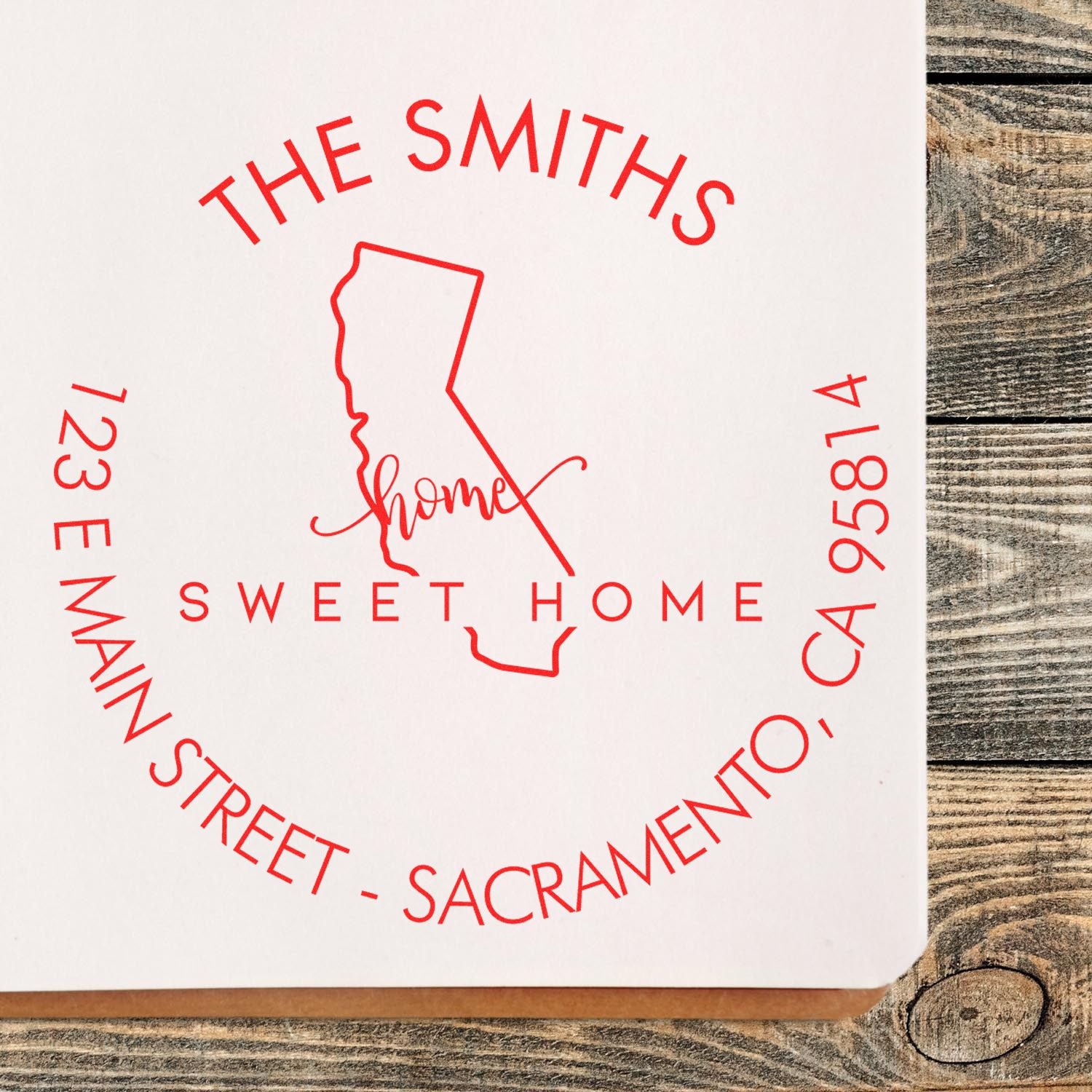 Wooden Handle Round Home Sweet Home for California Customizable Address Stamp