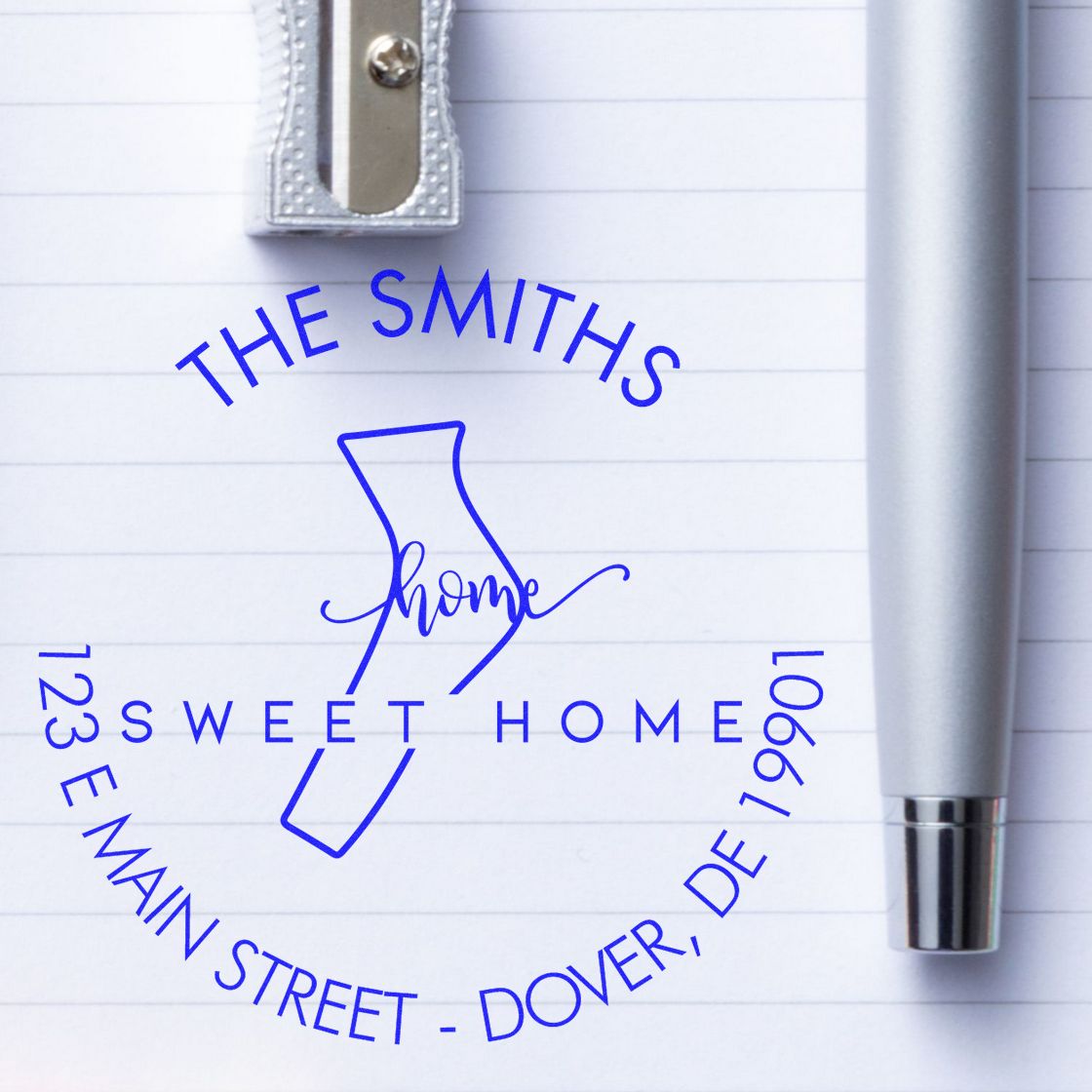 Wooden Handle Round Home Sweet Home for Delaware Customizable Home Address For Envelopes Stamp