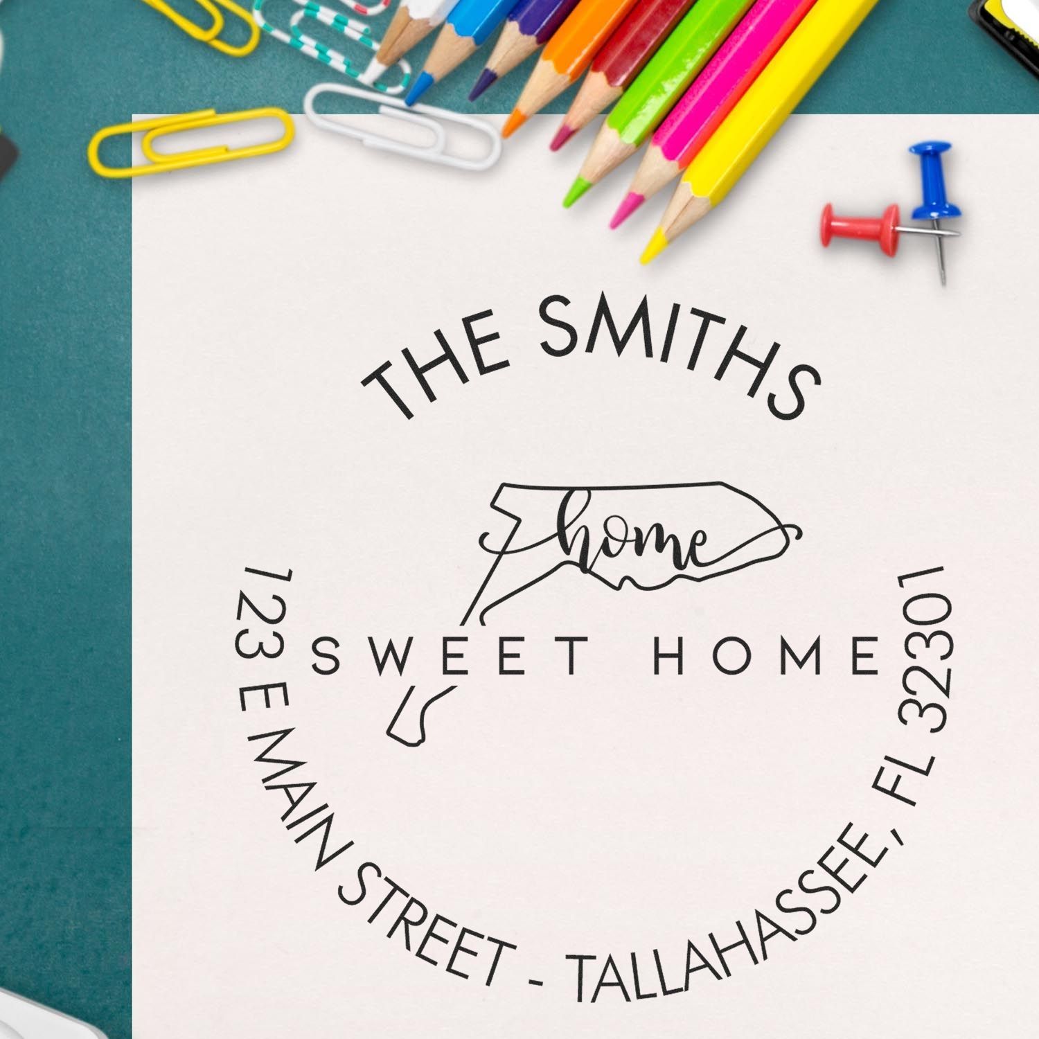 Round PSI Home Sweet Home for Florida Return Address Pre-Inked Stamp