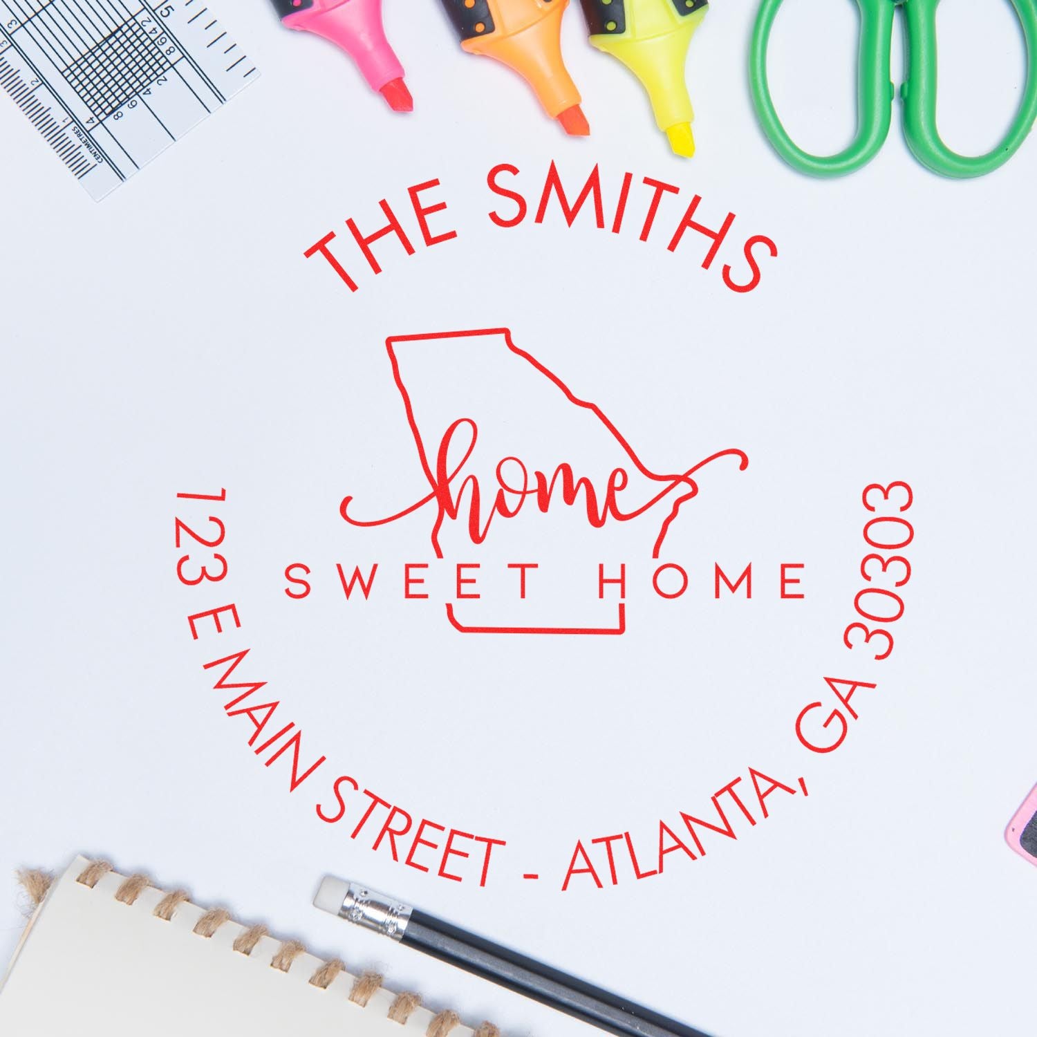 Wooden Handle Round Home Sweet Home for Georgia Customizable Home Address Rubber Stamp