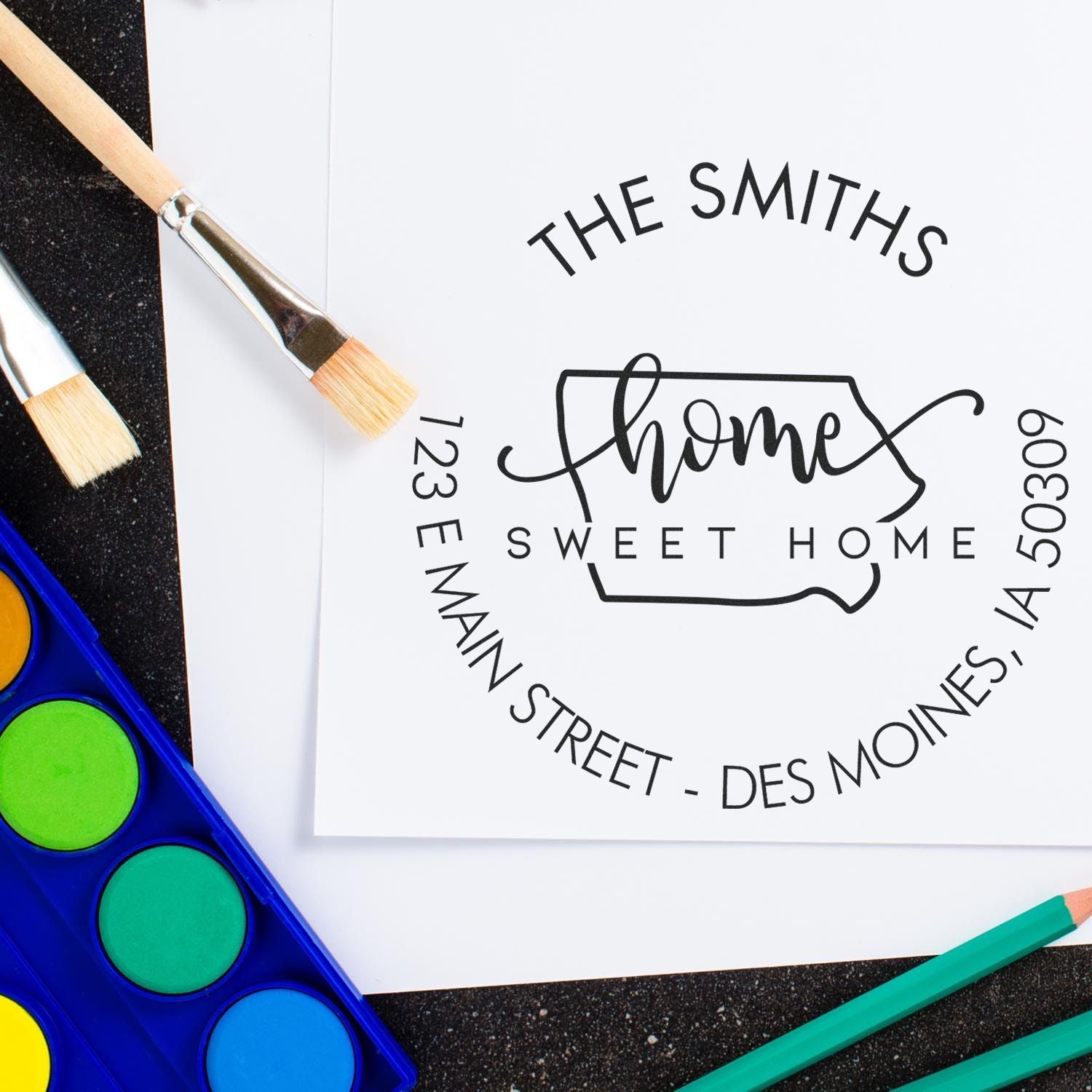 Self-Inking Round Home Sweet Home for Iowa Custom Mailing Stamp