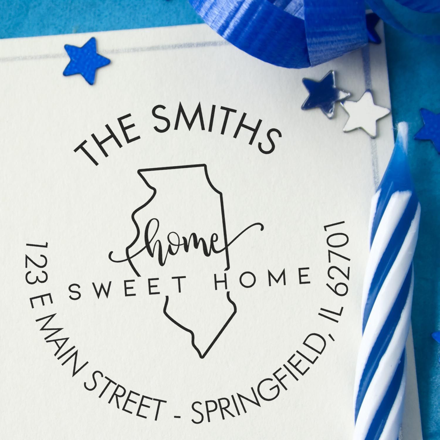 Self-Inking Round Home Sweet Home for Illinois Custom Mailing Address Stamper