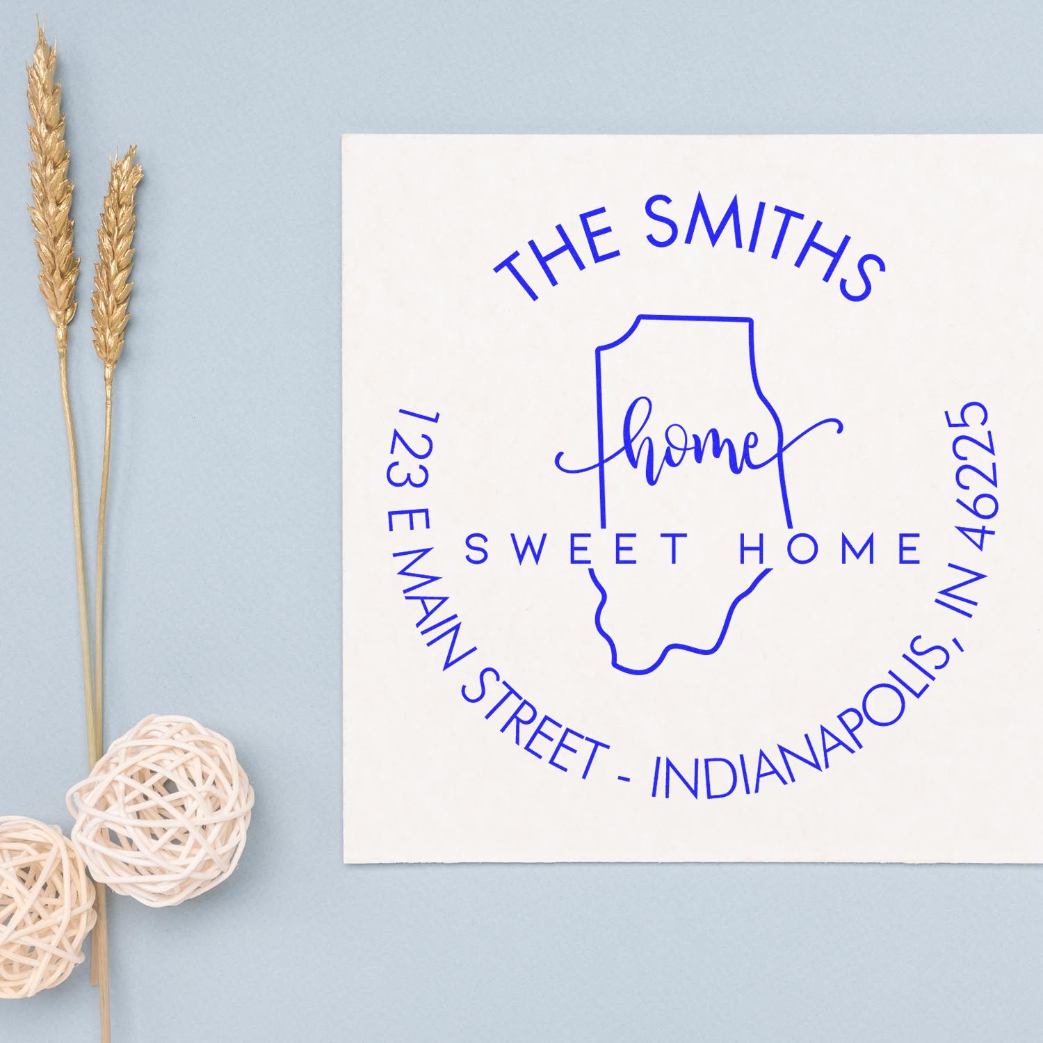 Wooden Handle Round Home Sweet Home for Indiana Customizable Mail Address Stamp