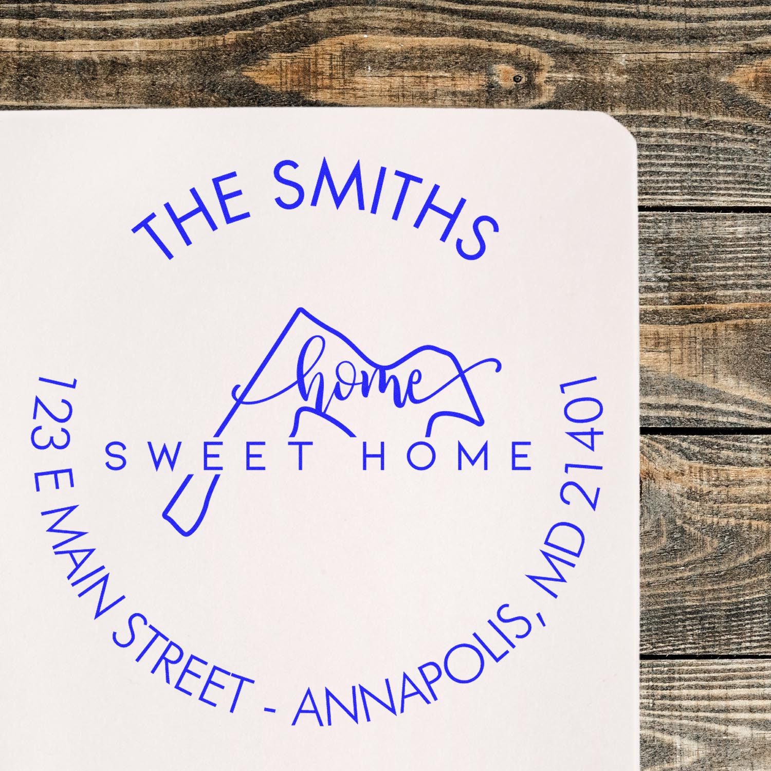 Wooden Handle Round Home Sweet Home for Maryland Customizable Mailing Address Stamp