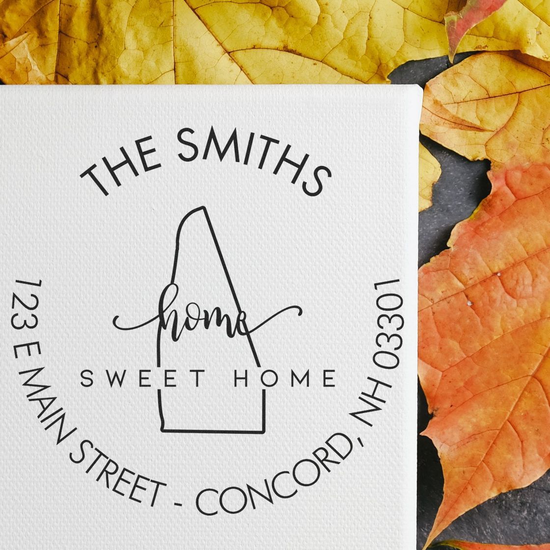 Round PSI Home Sweet Home for New Hampshire Custom Address Stamper