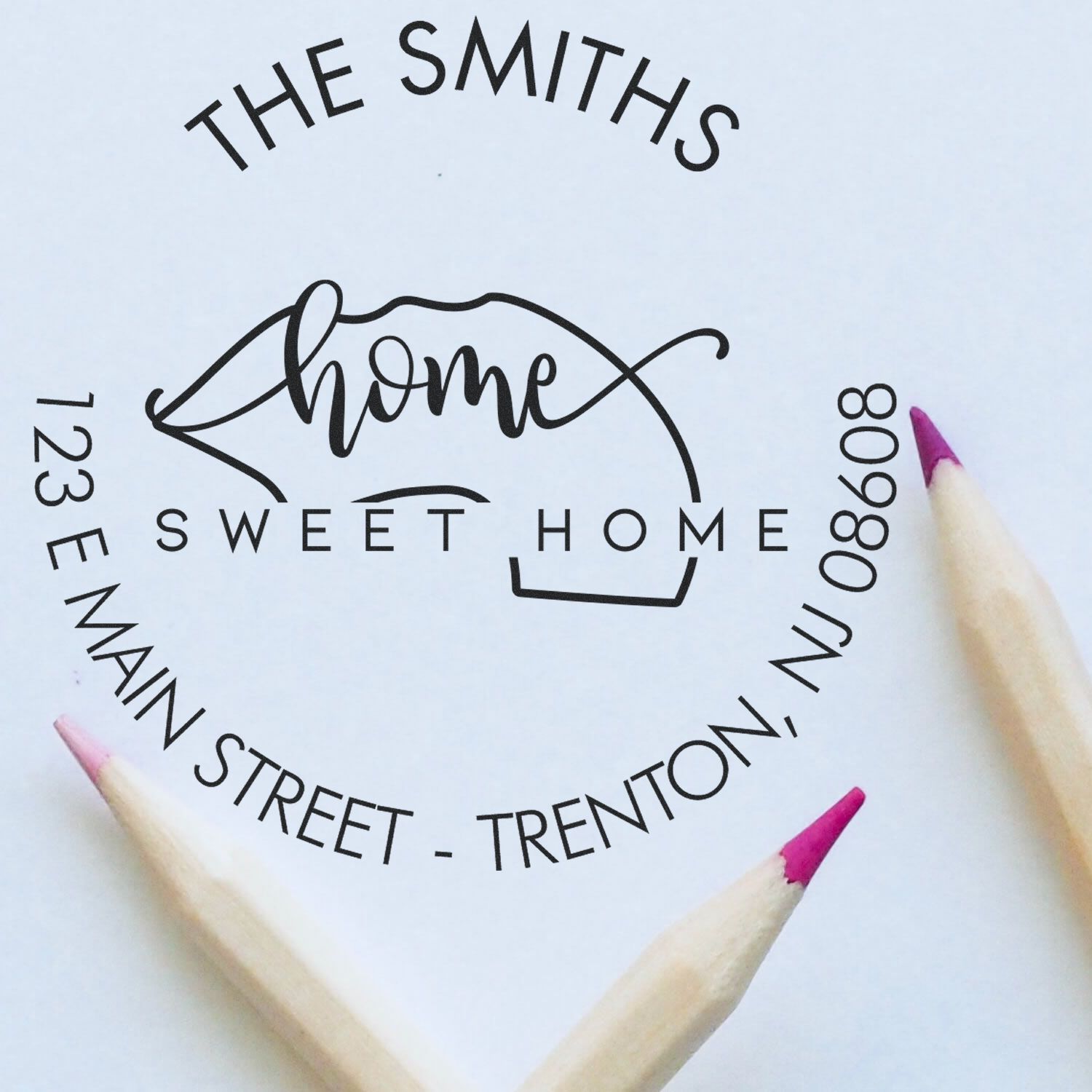 Self-Inking Round Home Sweet Home for New Jersey Customizable Address Label Stamp