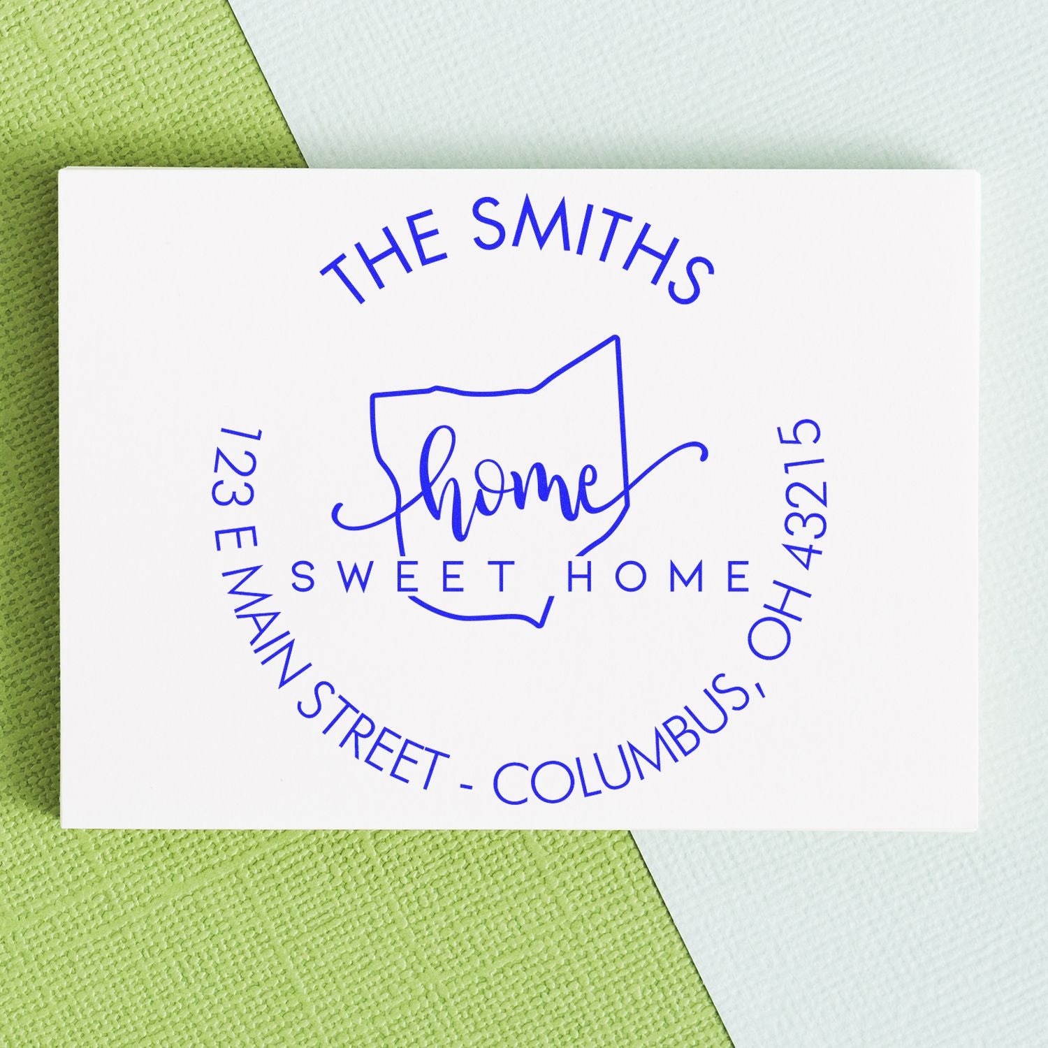 Wooden Handle Round Home Sweet Home for Ohio Customizable Return Address Stamp