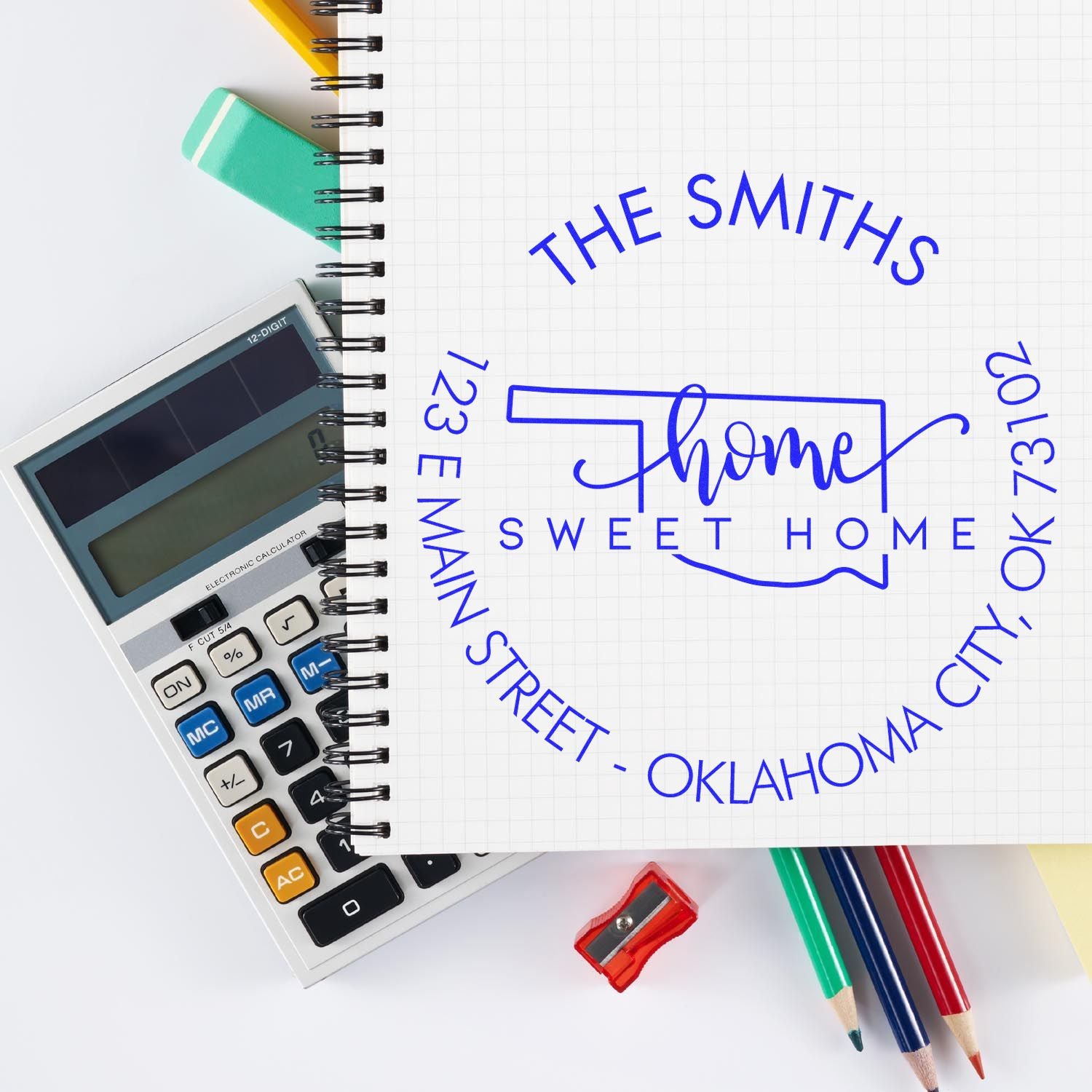 Slim Home Sweet Home for Oklahoma Personalized New Home Address Pre-Inked Stamp