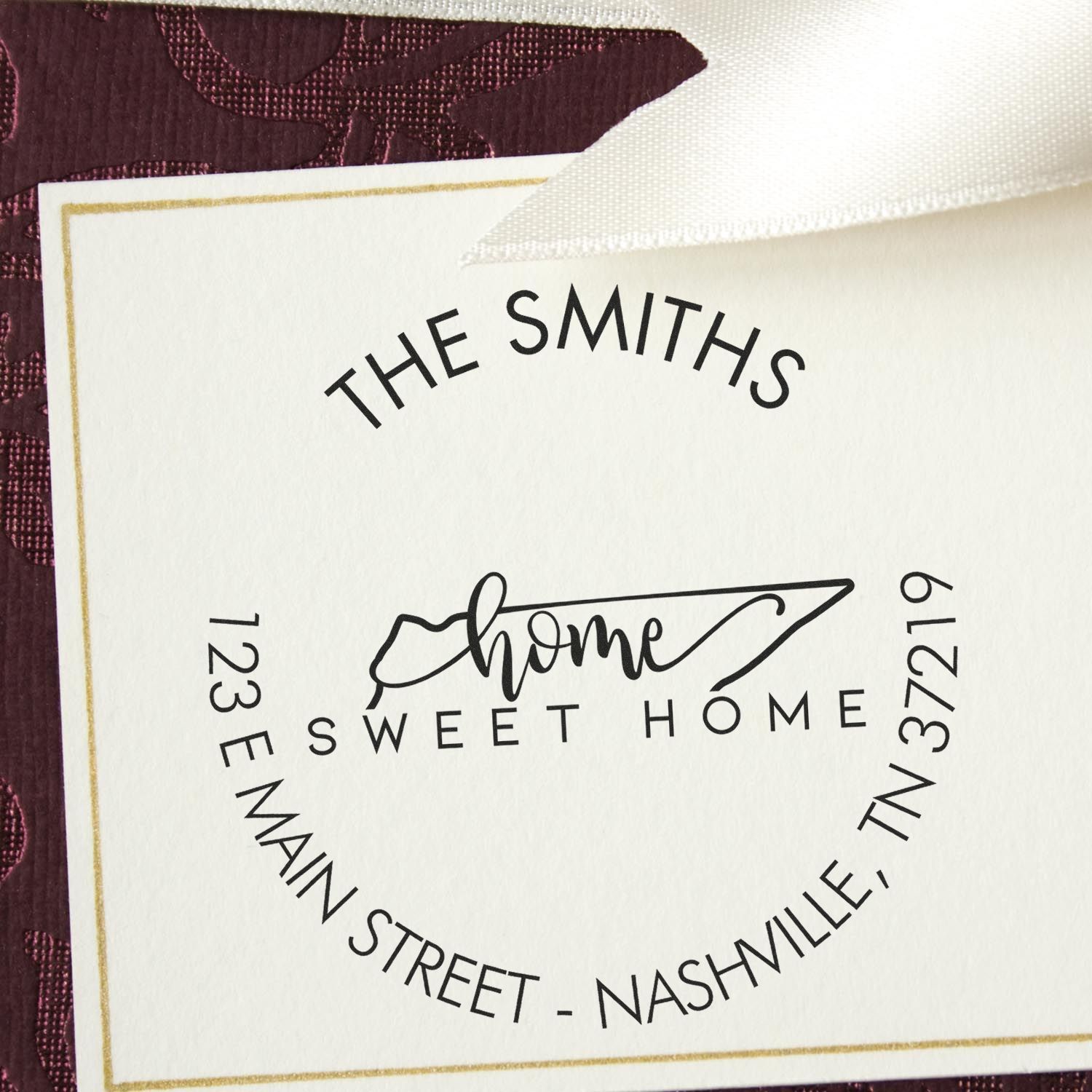 Wooden Handle Round Home Sweet Home for Tennessee Customized Address Return Rubber Stamp