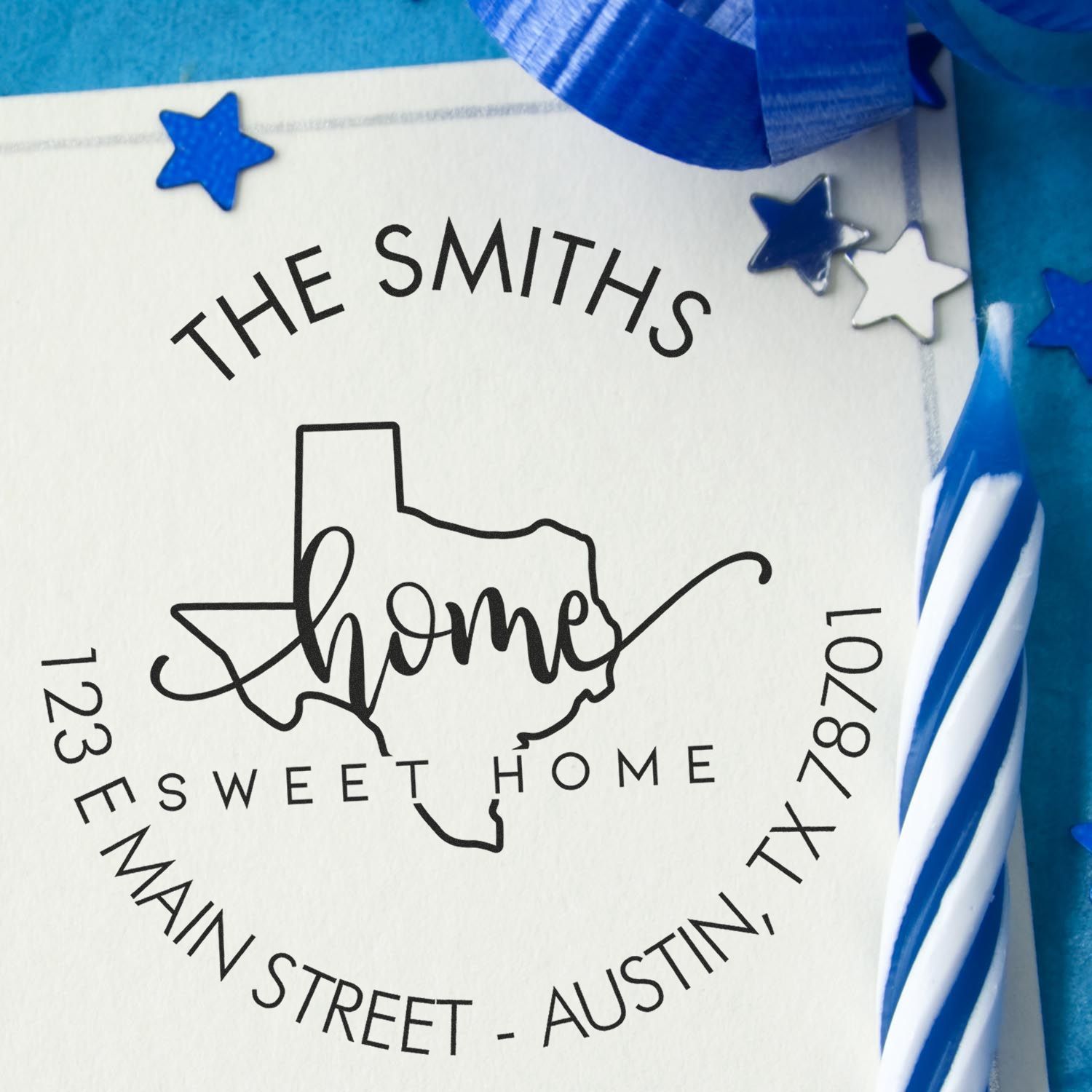 Wooden Handle Round Home Sweet Home for Texas Customized Address Rubber Stamp