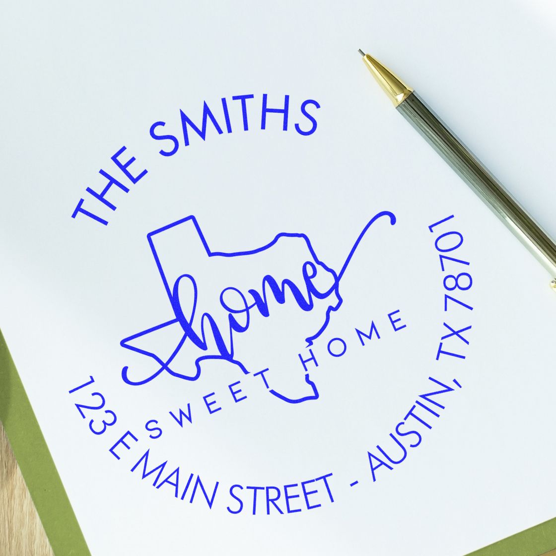 Self-Inking Round Home Sweet Home for Texas Customizable Home Address Stamper