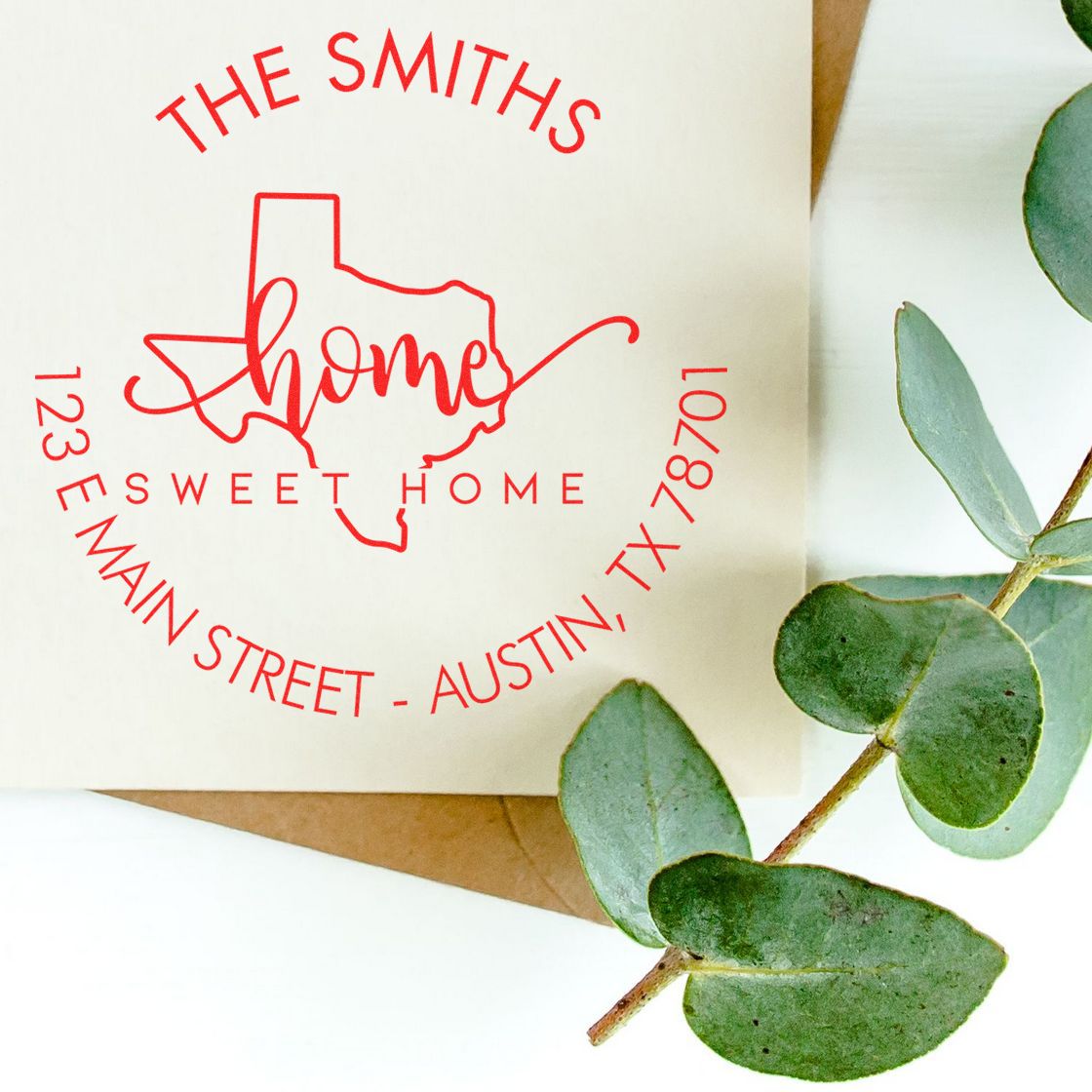 Wooden Handle Round Home Sweet Home for Texas Customized Address Rubber Stamp