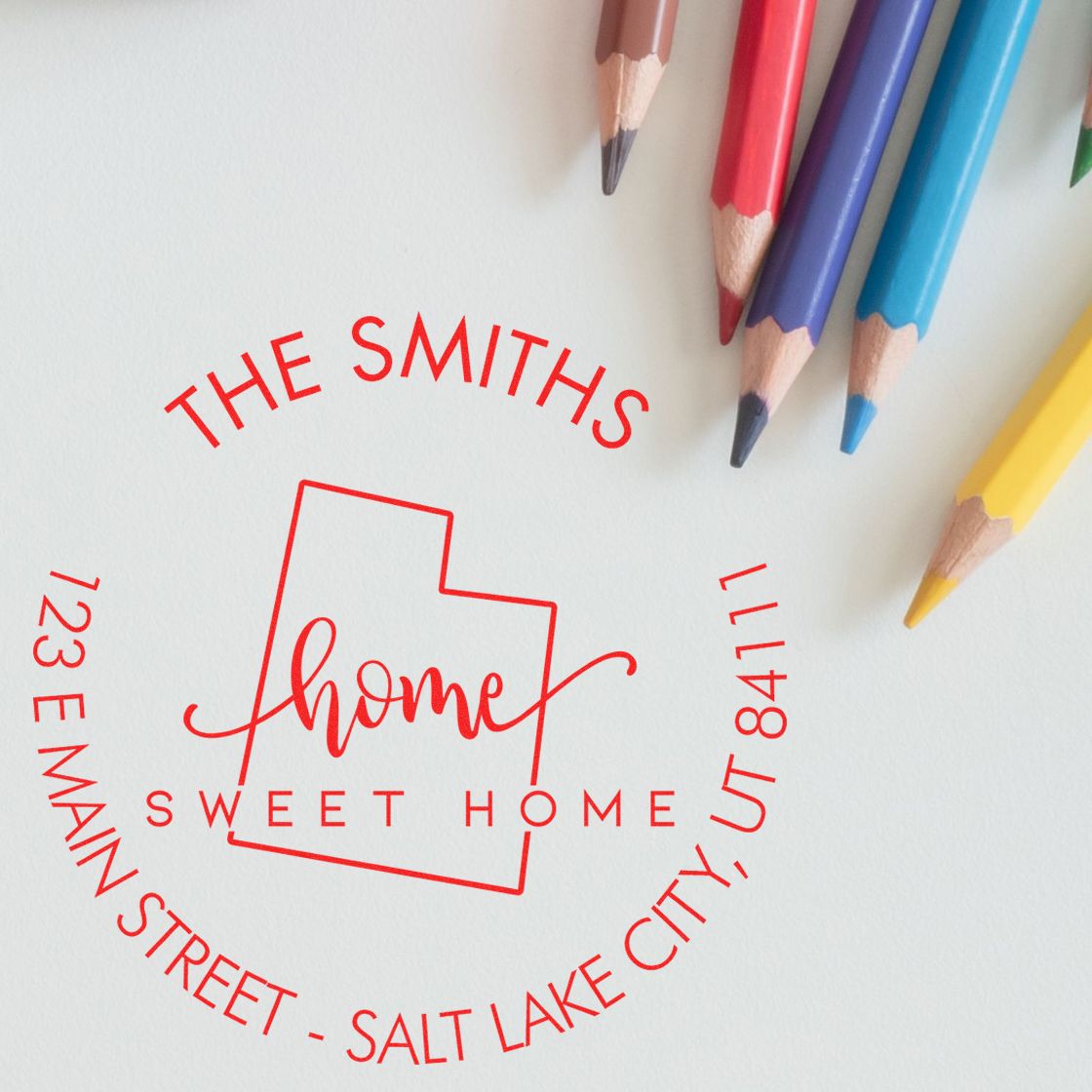 Self-Inking Round Home Sweet Home for Utah Customizable Mail Address Rubber Stamp