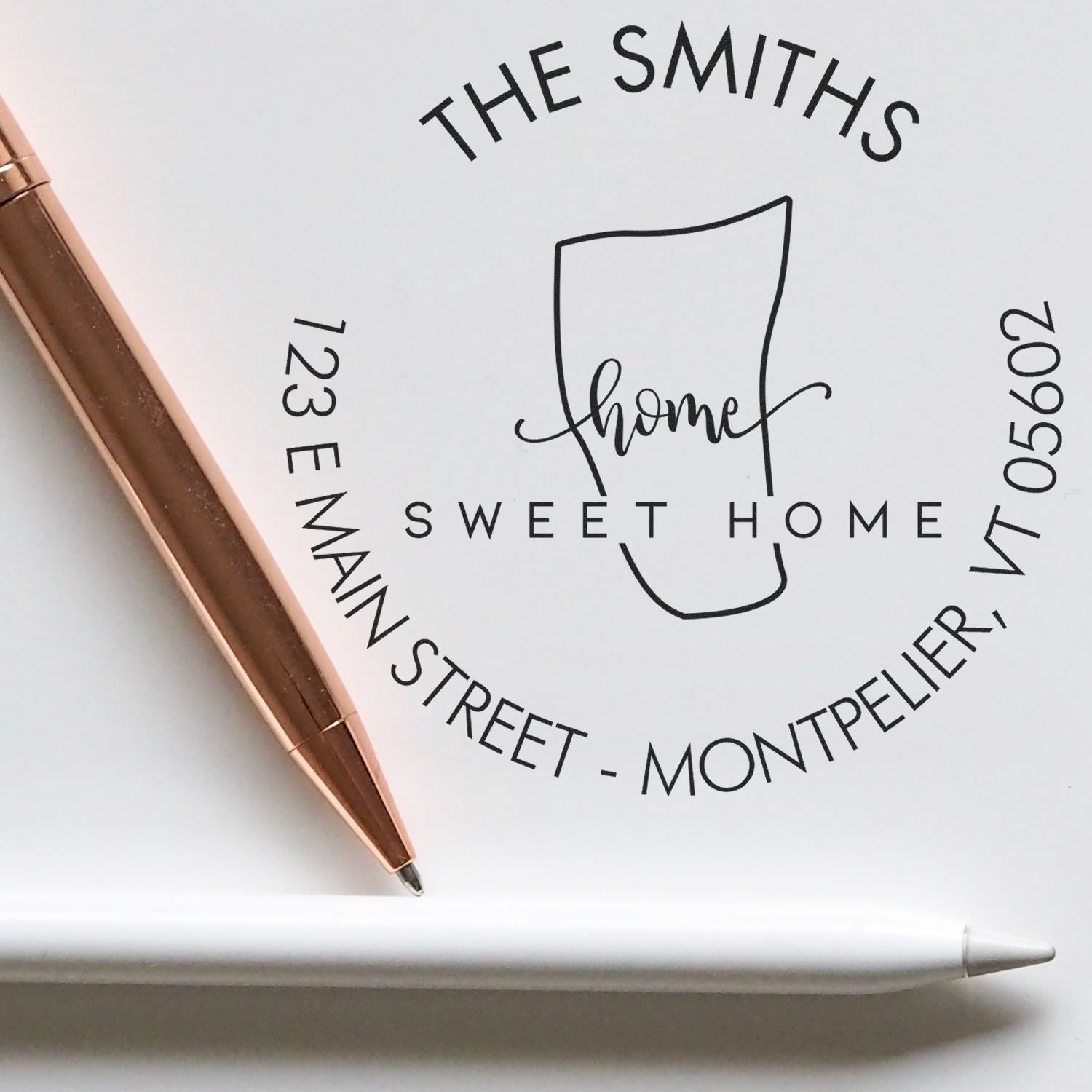 Wooden Handle Round Home Sweet Home for Vermont Customized Address Rubber Stamp