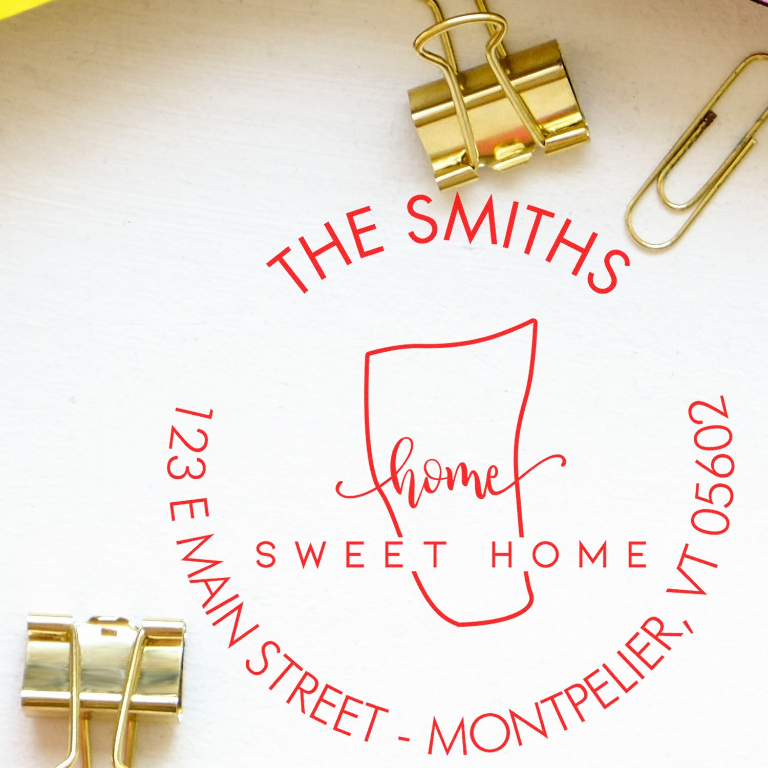 Wooden Handle Round Home Sweet Home for Vermont Customized Address Rubber Stamp