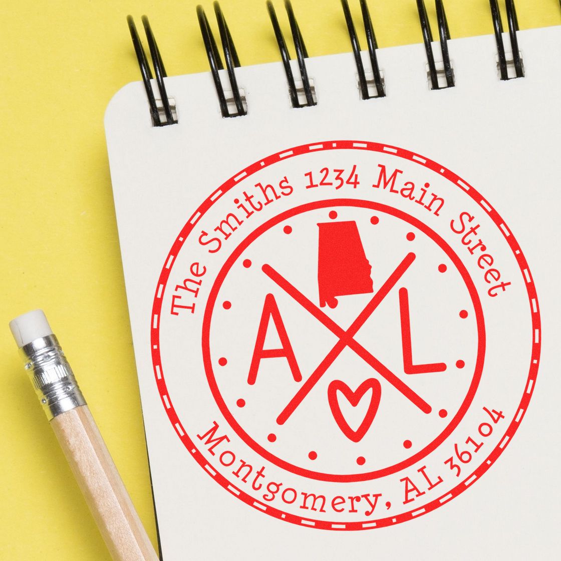 Wooden Handle Round Alabama State Cross Customized Mail Address Rubber Stamp