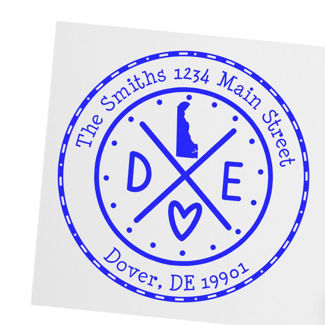 Self-Inking Round Delaware State Cross Customizable New Address Rubber Stamp