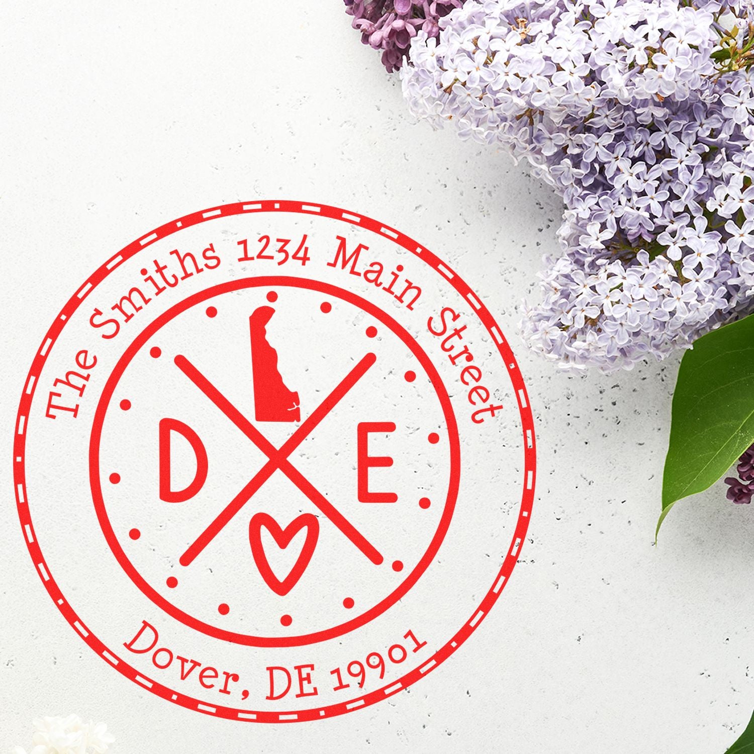 Self-Inking Round Delaware State Cross Customizable New Address Rubber Stamp