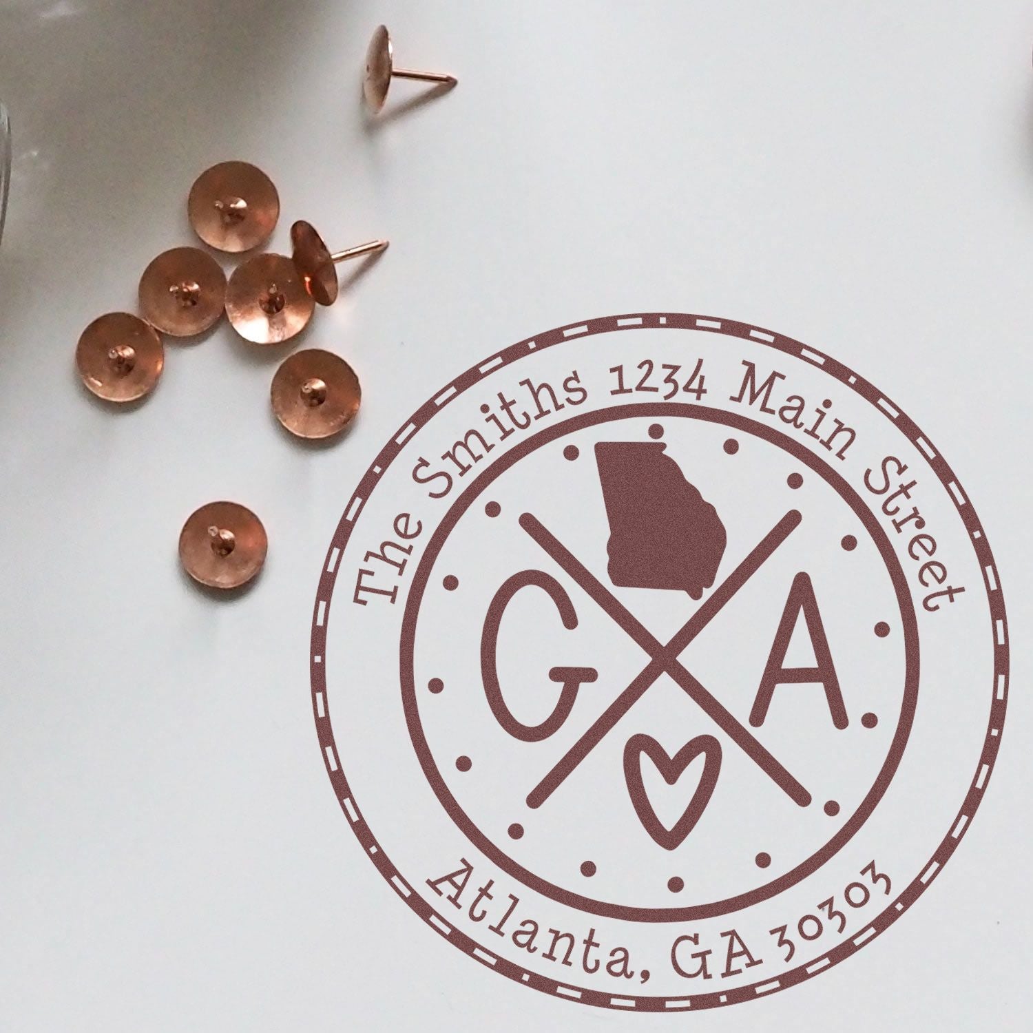 Wooden Handle Round Georgia State Cross Customized Mailing Rubber Stamp