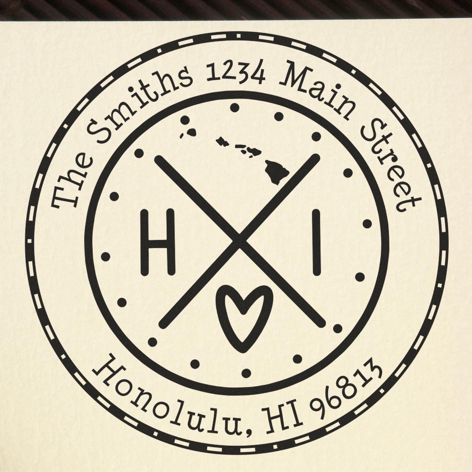 Wooden Handle Round Hawaii State Cross Customized Mailing Stamp