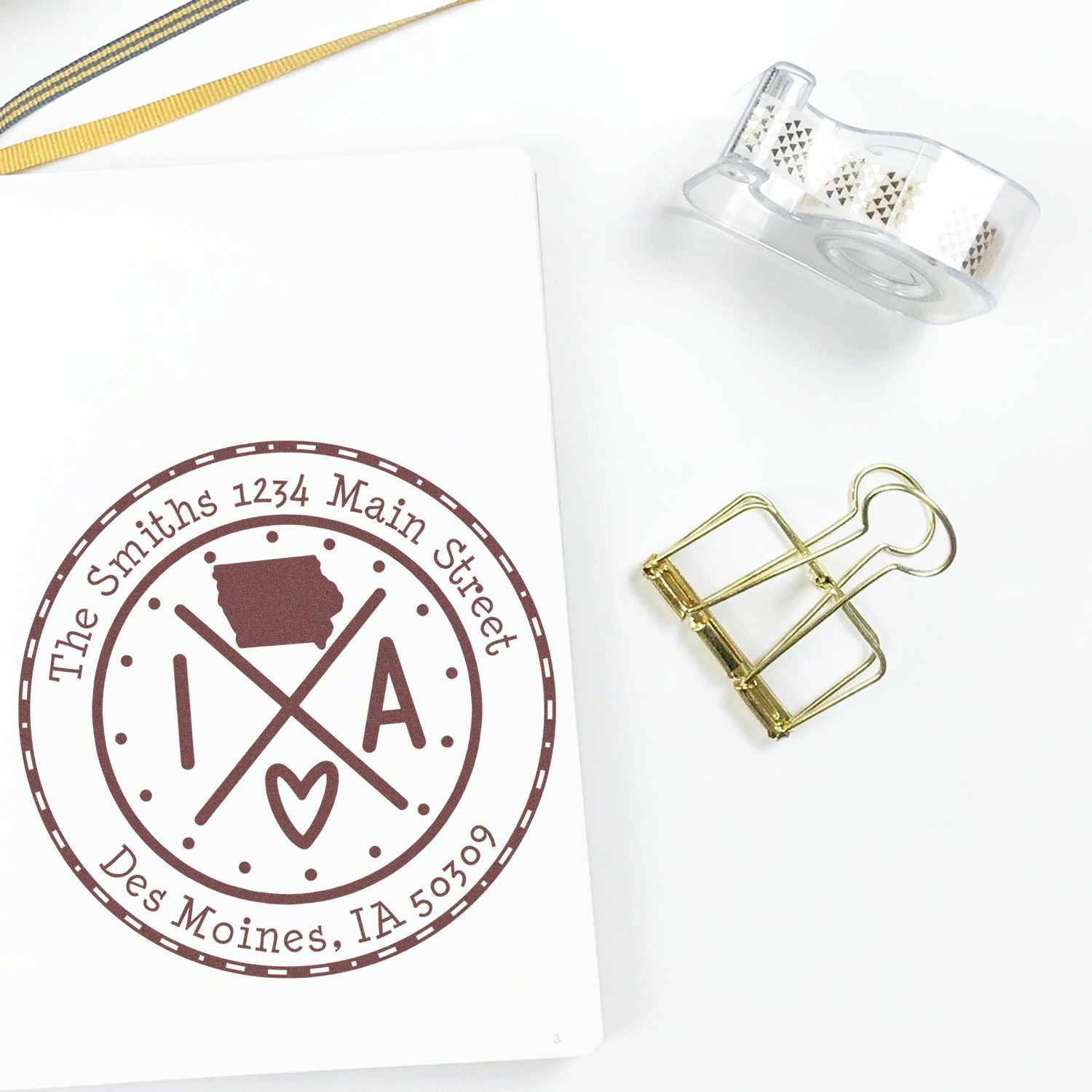 Self-Inking Round Iowa State Cross Customizable Return Address Stamp