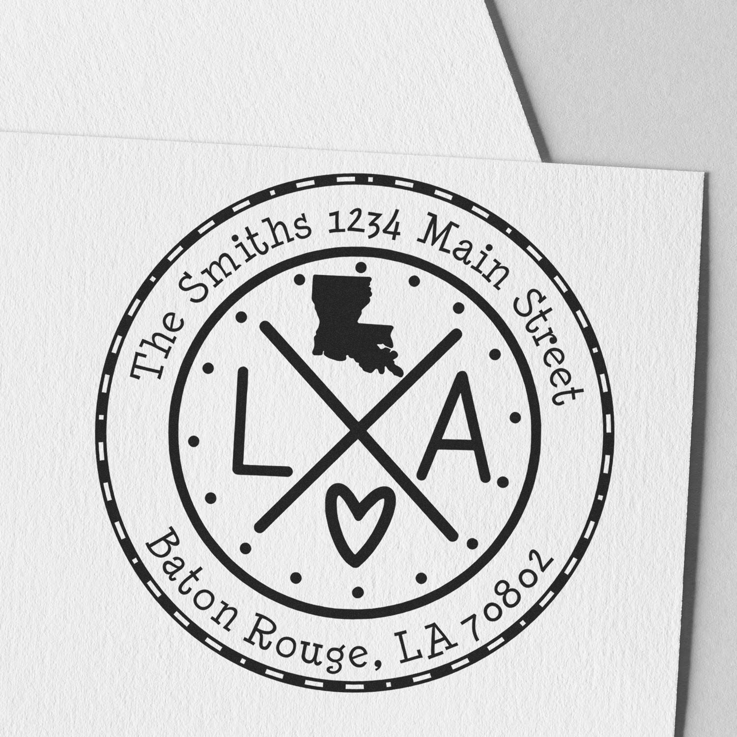 Wooden Handle Round Louisiana State Cross Customized New Address Rubber Stamp