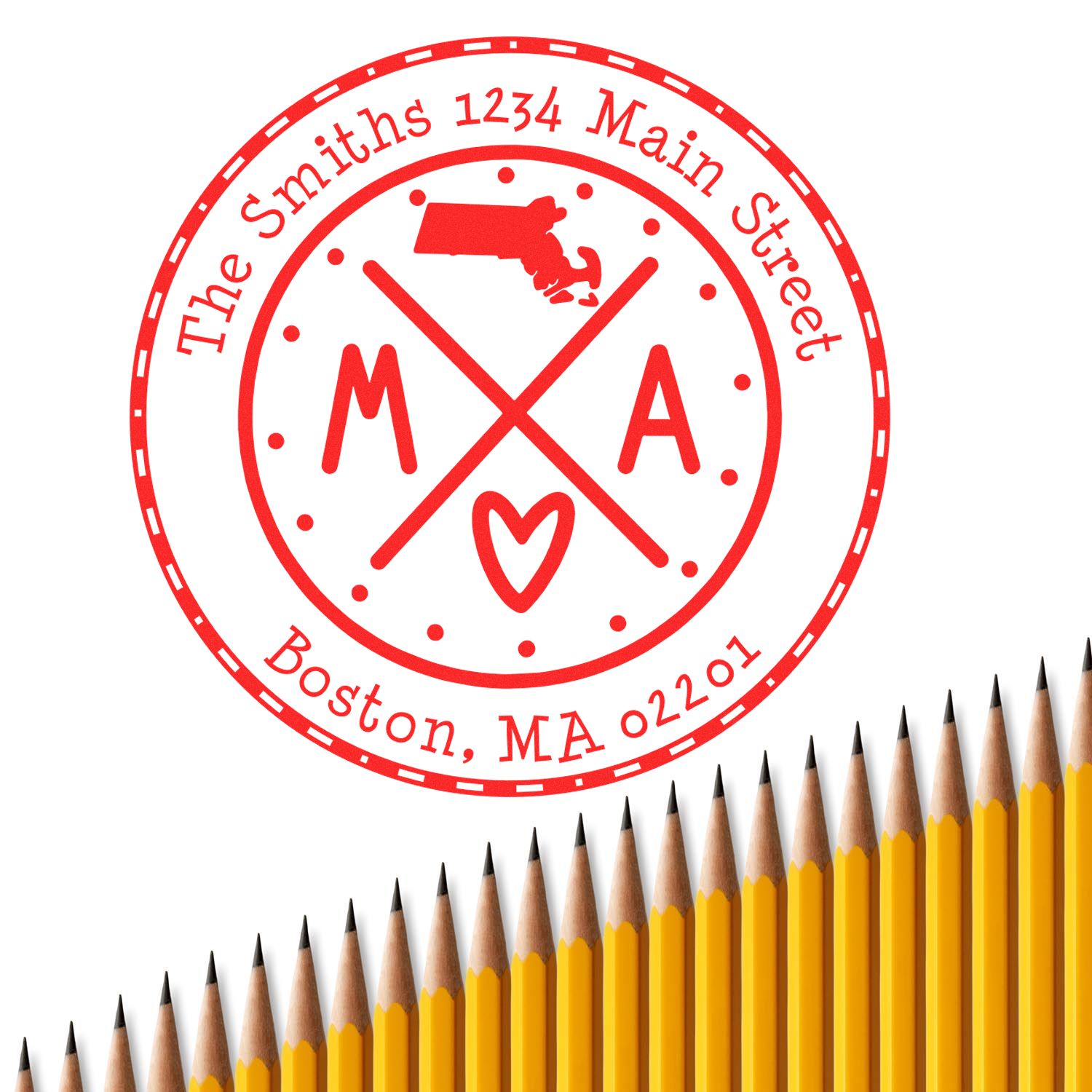 Wooden Handle Round Massachusetts State Cross Customized New Home Address Rubber Stamp