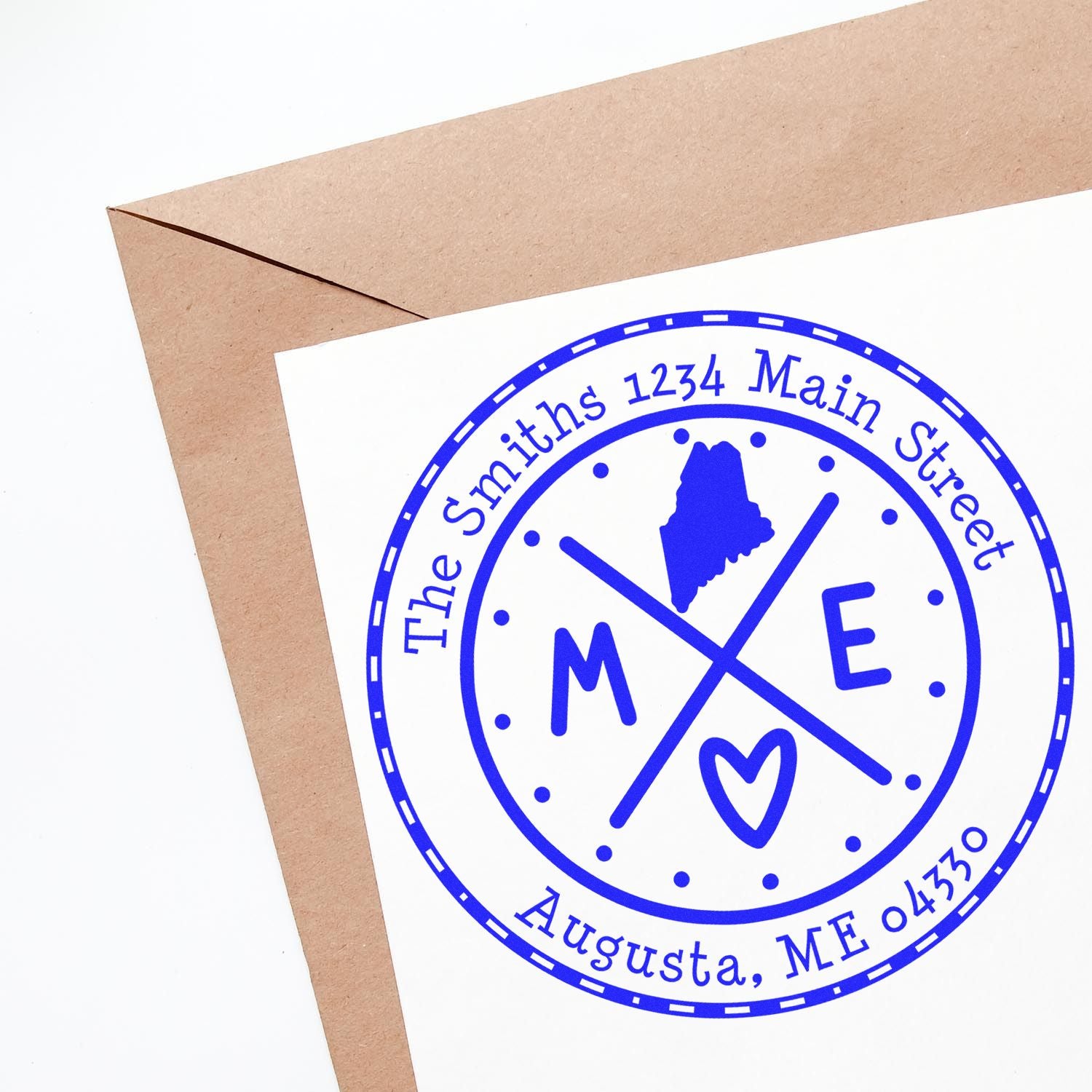 Wooden Handle Round Maine State Cross Customized New Home Address Rubber Stamp