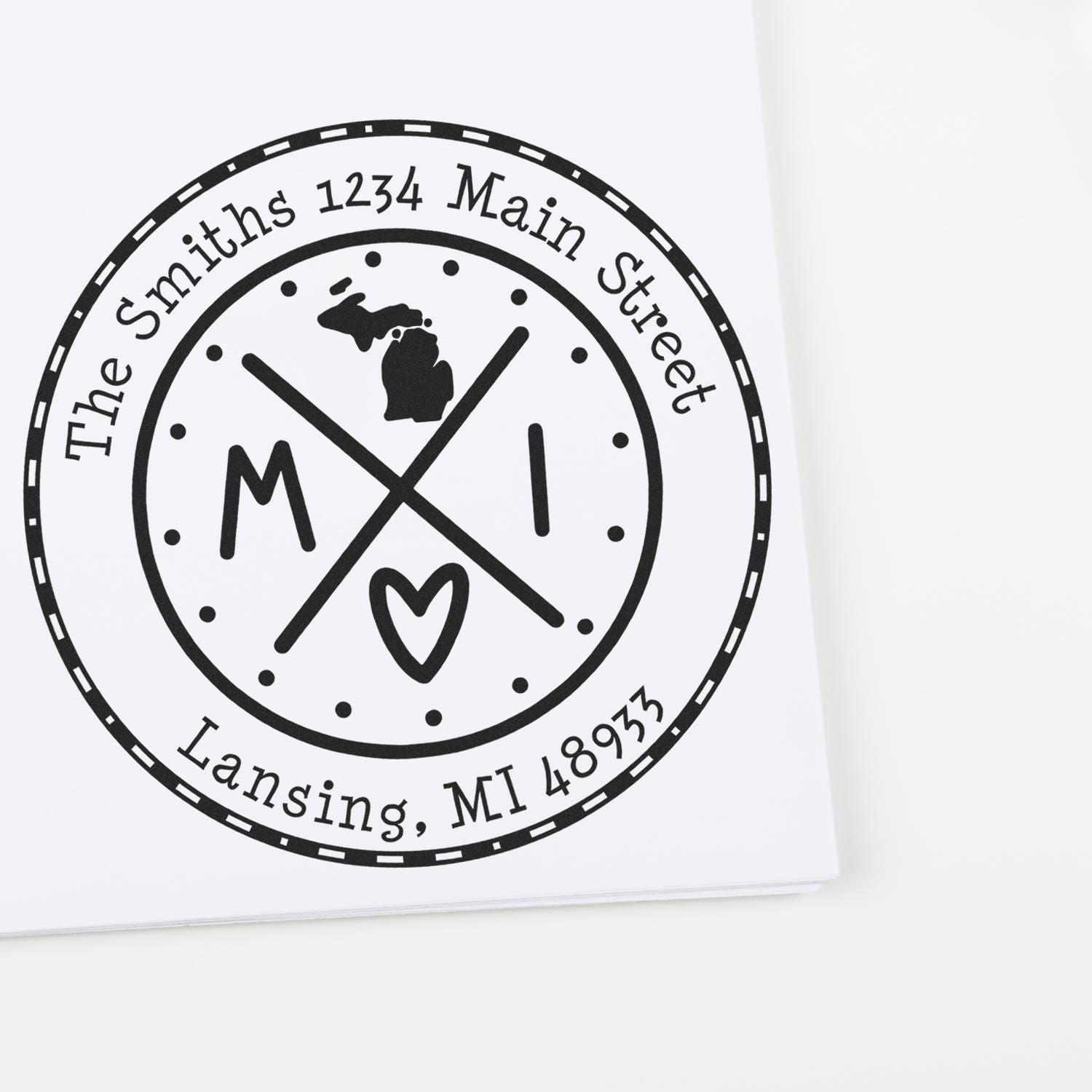 Wooden Handle Round Michigan State Cross Customized Return Address Rubber Stamp