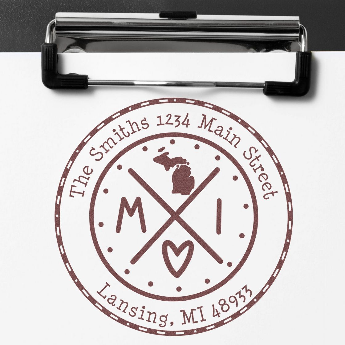 Self-Inking Round Michigan State Cross Customized Address Return Stamper