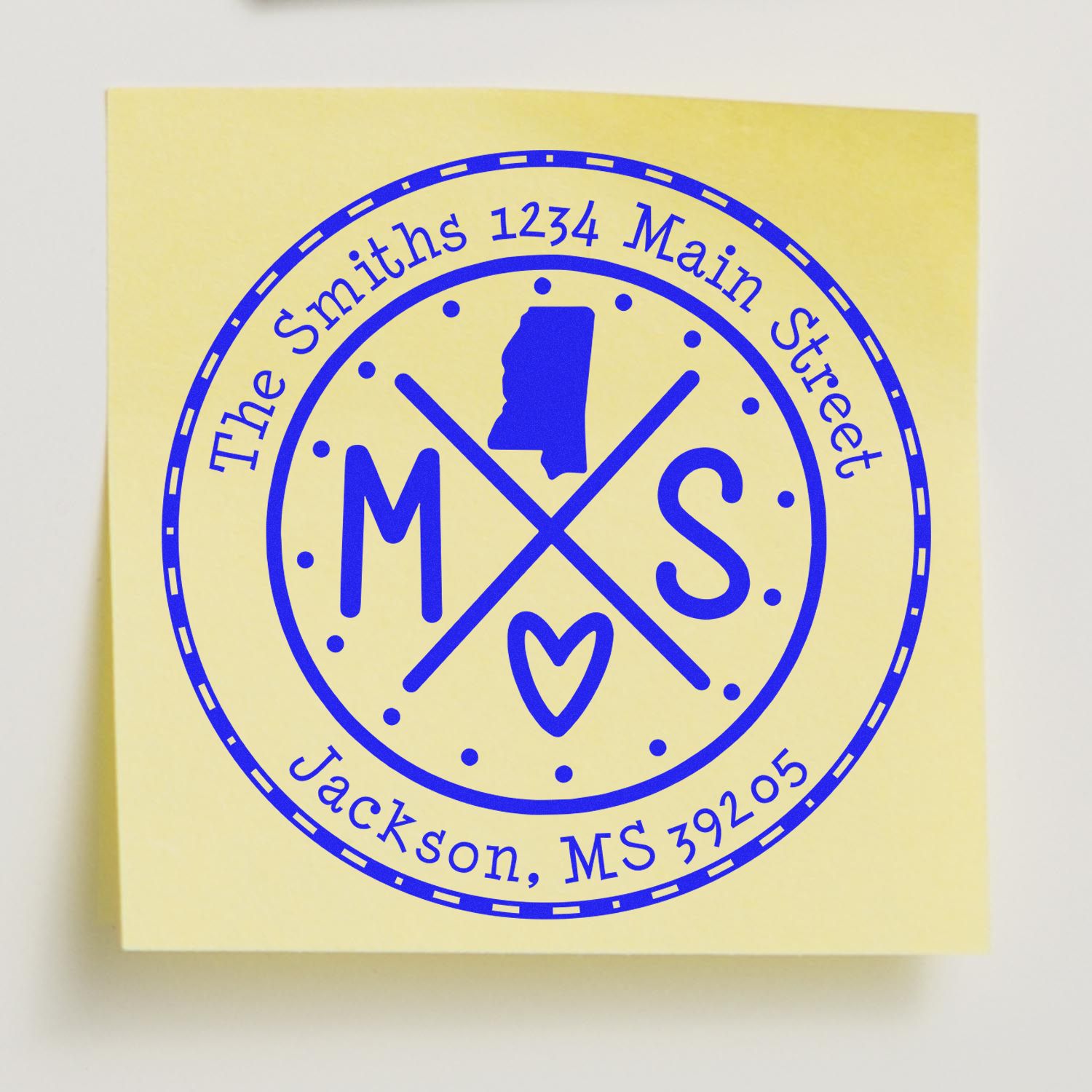 Round PSI Mississippi State Cross Customizable Mail Address Pre-Inked Stamp