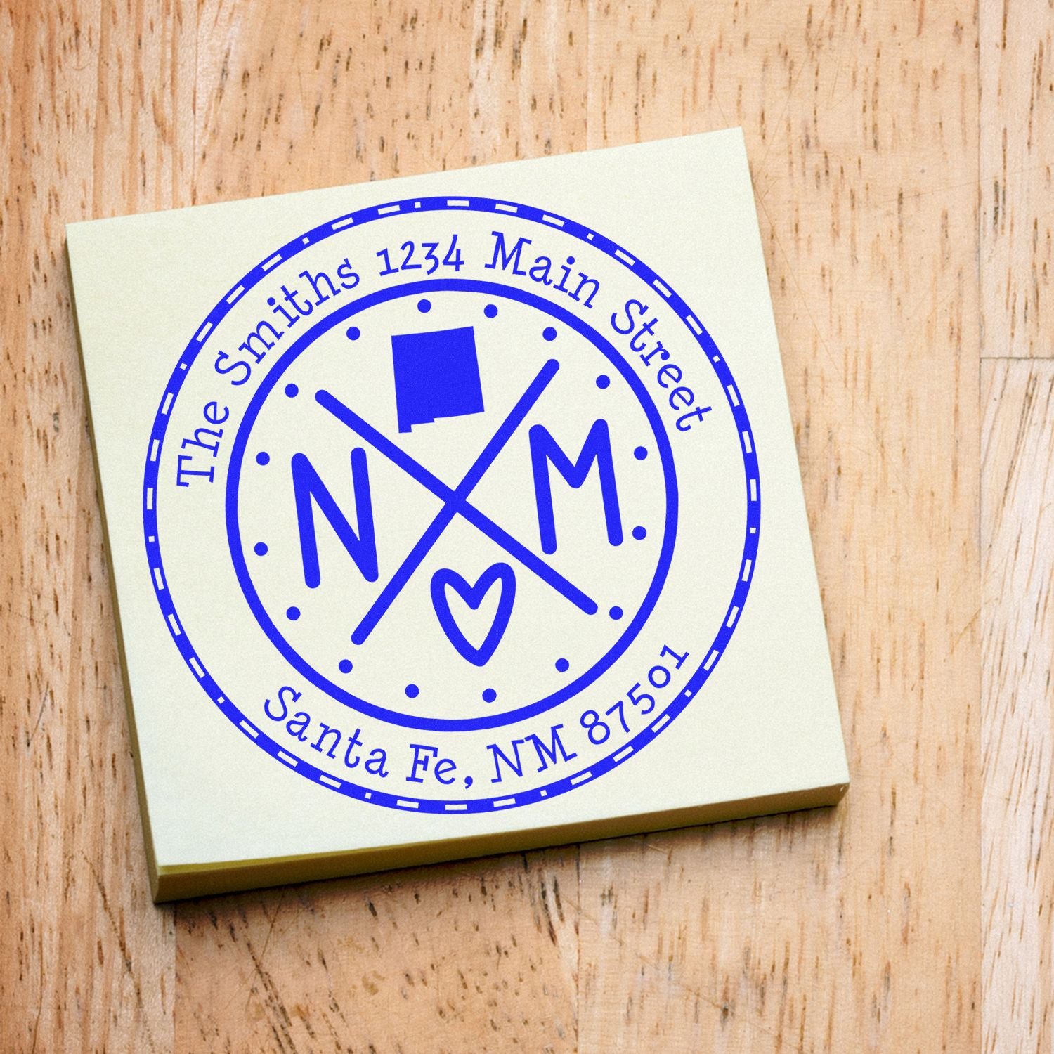 Round PSI New Mexico State Cross Customizable Mailing Address Stamp