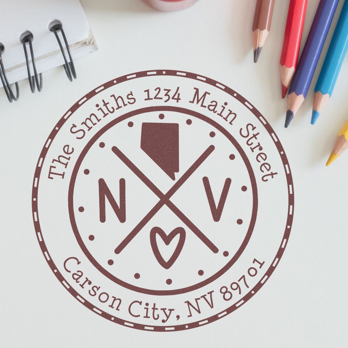 Self-Inking Round Nevada State Cross Customized Home Address For Envelopes Stamper