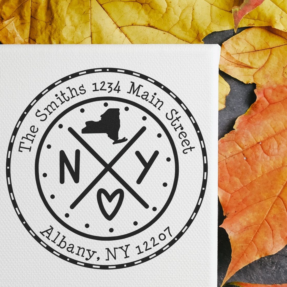 Self-Inking Round New York State Cross Customized Mail Address Rubber Stamp