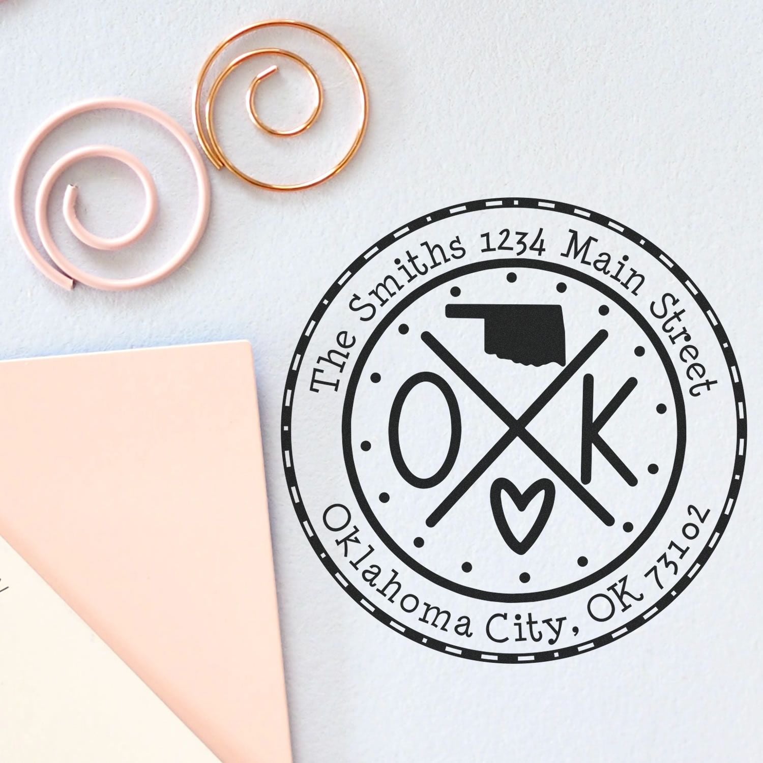 Wooden Handle Round Oklahoma State Cross Custom-Made Home Address For Envelopes Rubber Stamp