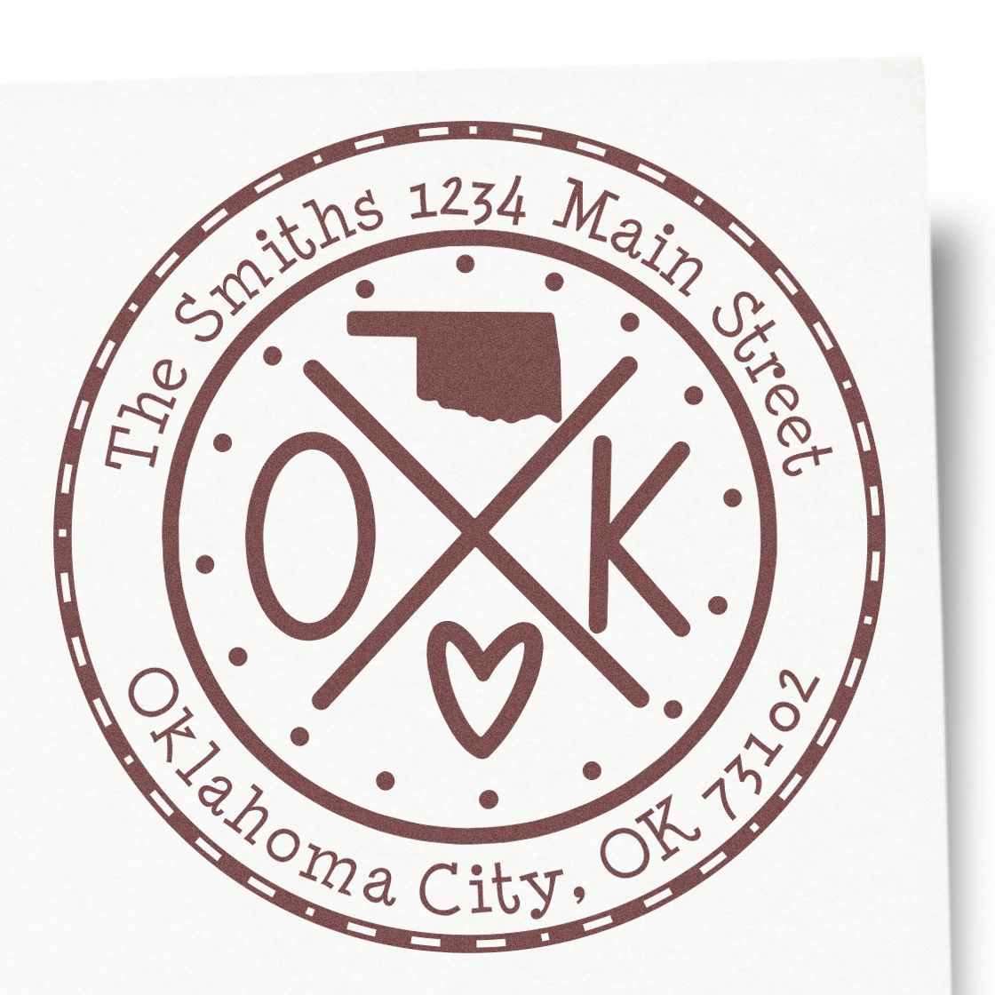 Round PSI Oklahoma State Cross Customizable Name and Address Pre-Inked Stamp