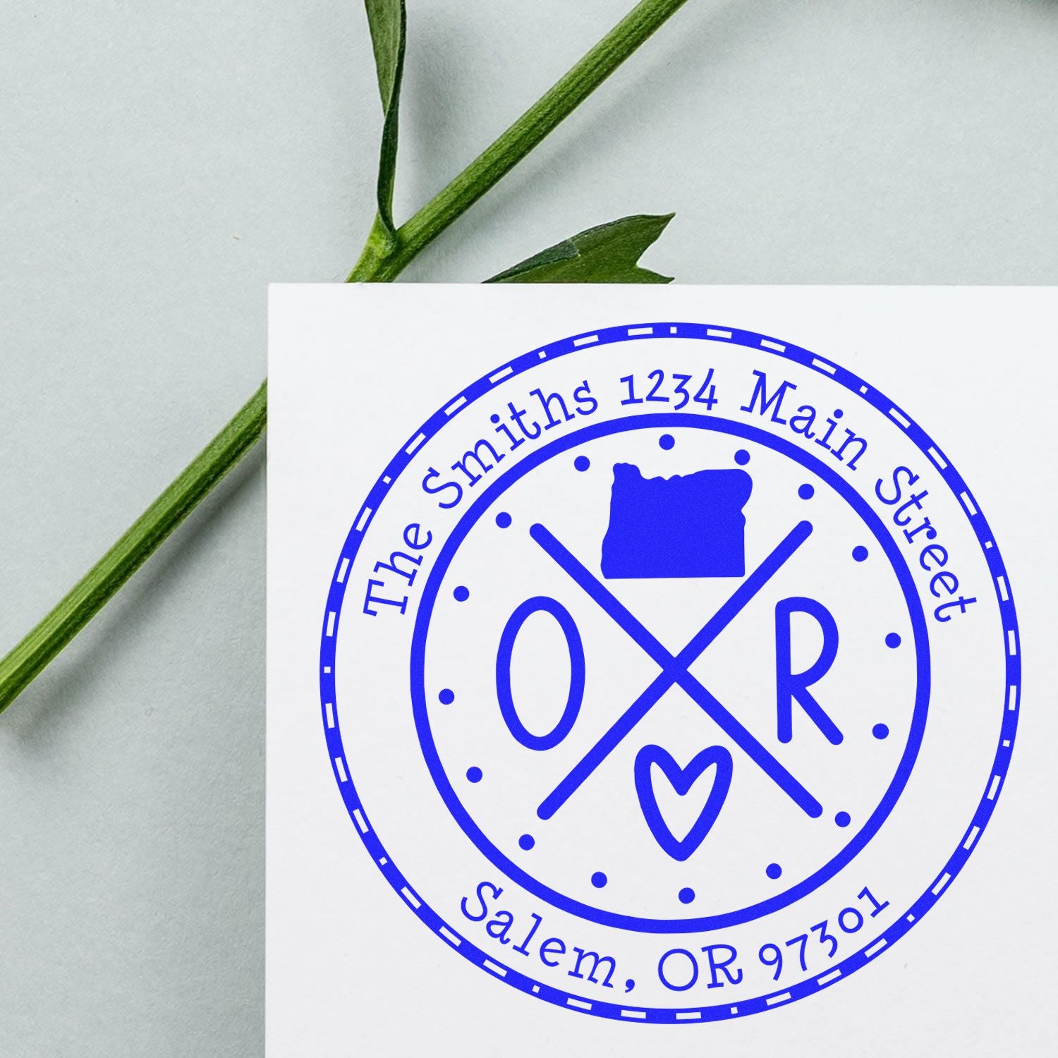 Wooden Handle Round Oregon State Cross Custom-Made Home Address Rubber Stamp