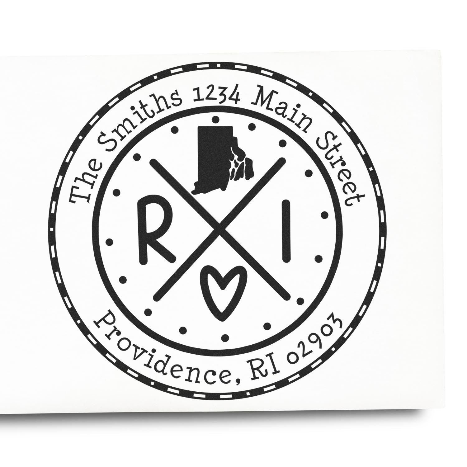 Wooden Handle Round Rhode Island State Cross Custom-Made Home Address Rubber Stamp