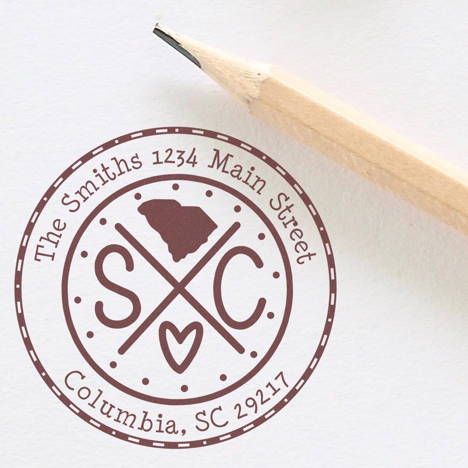 Wooden Handle Round South Carolina State Cross Custom-Made Mail Address Rubber Stamp