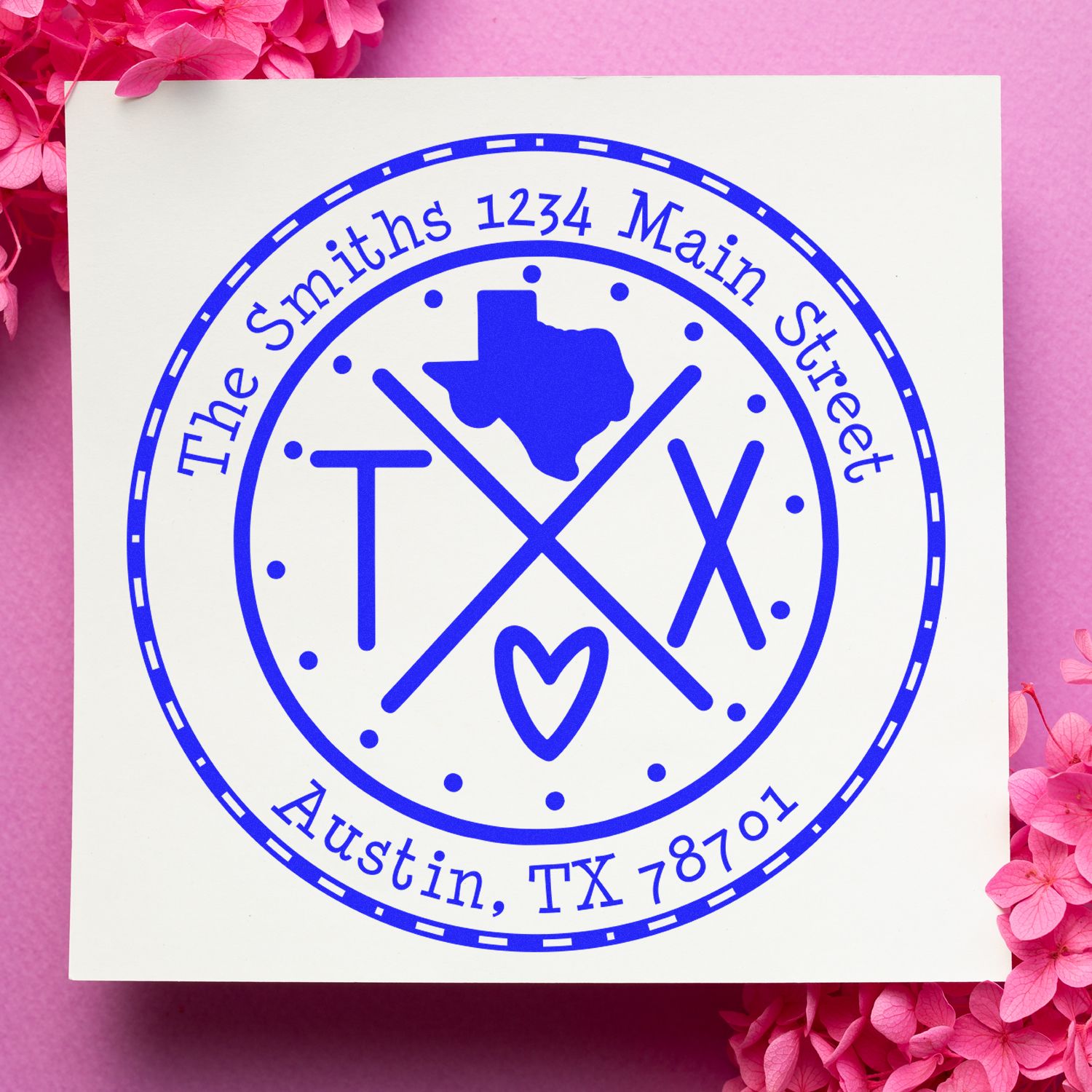 Wooden Handle Round Texas State Cross Custom-Made Mail Rubber Stamp