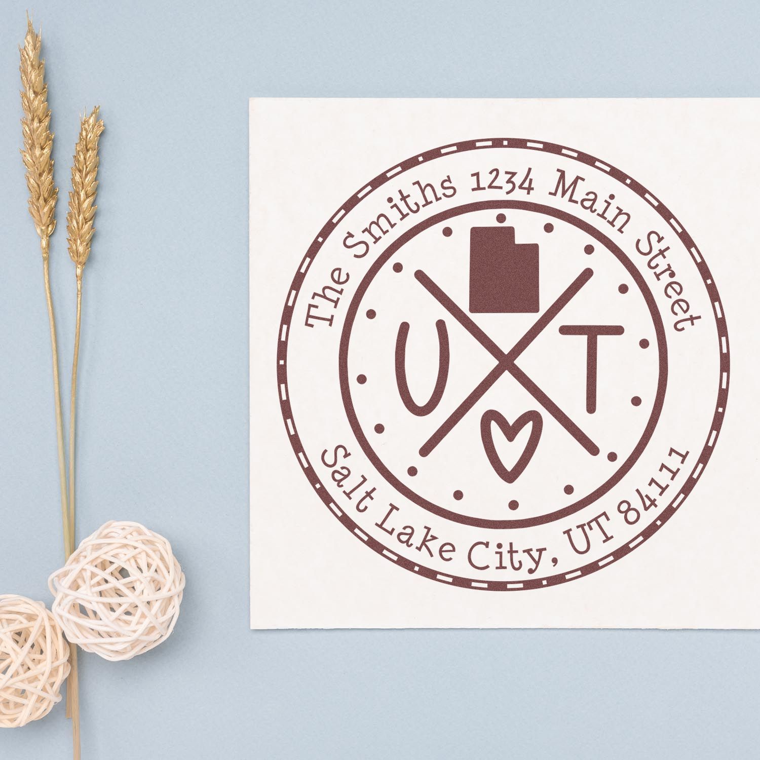 Round PSI Utah State Cross Customizable New Home Address Stamper