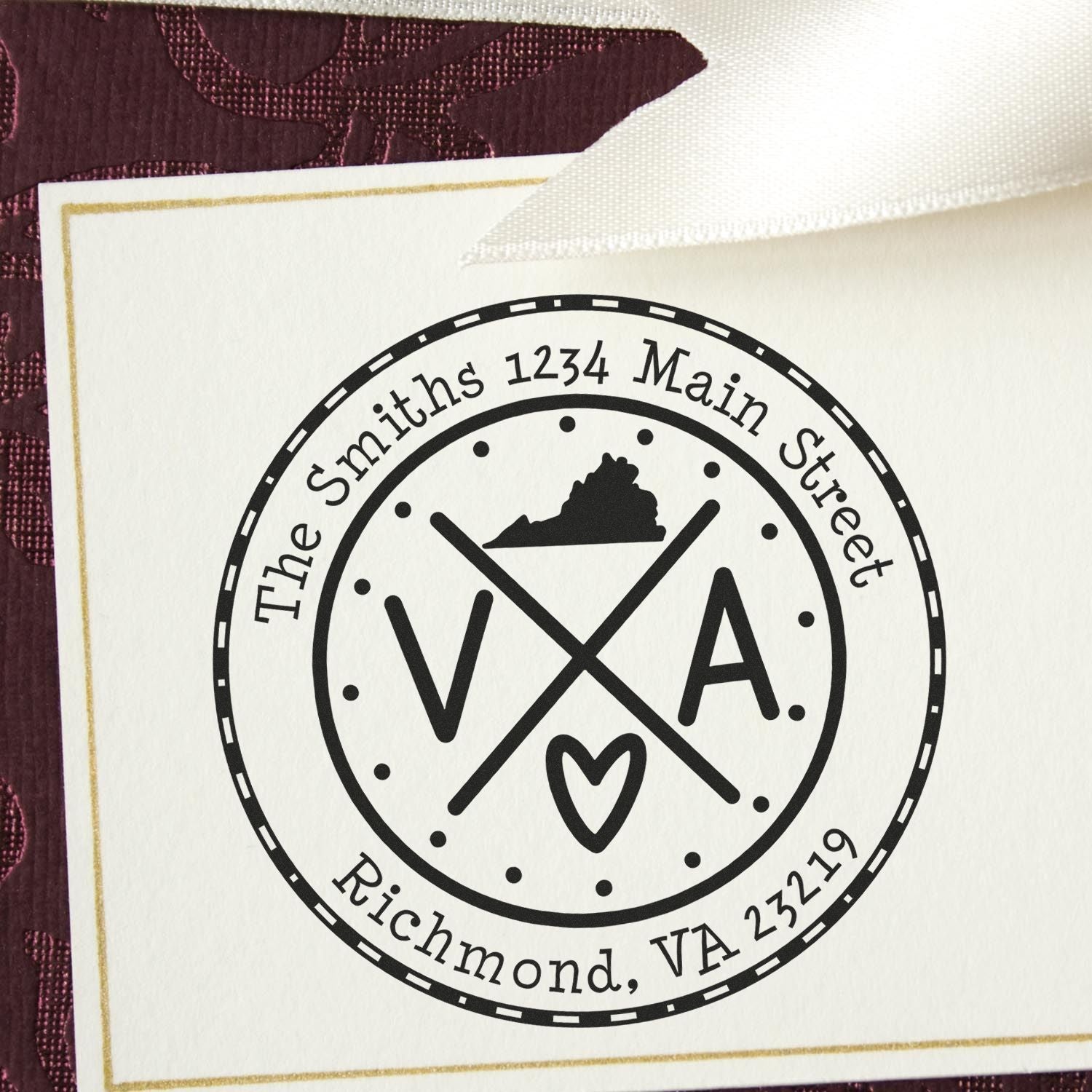 Wooden Handle Round Virginia State Cross Custom-Made Mailing Address Rubber Stamp