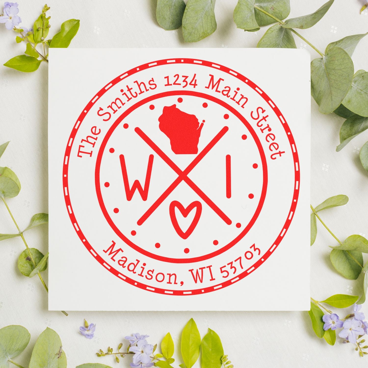 Wooden Handle Round Wisconsin State Cross Custom-Made Mailing Rubber Stamp