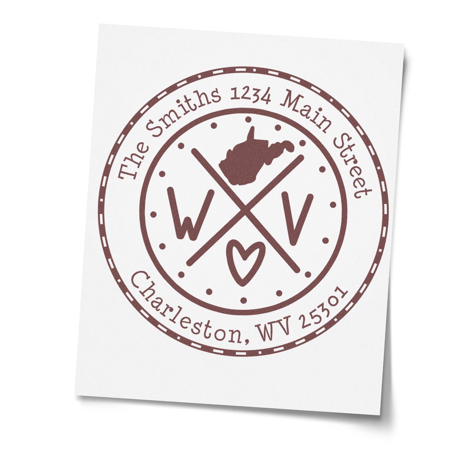 Wooden Handle Round West Virginia State Cross Custom-Made Mailing Address Rubber Stamp