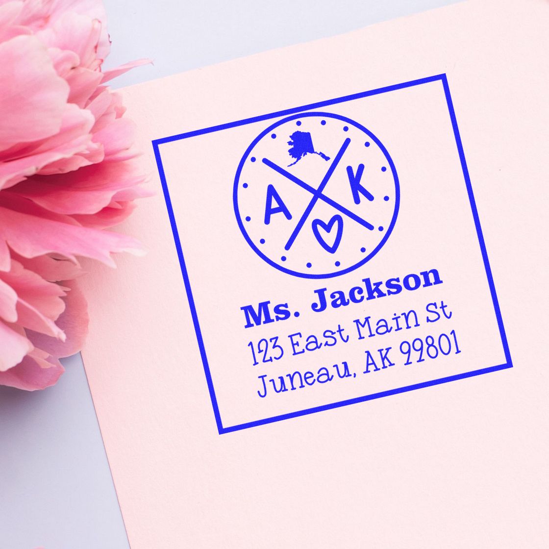 PSI Pre-Inked Alaska State Cross Customizable Address Rubber Stamp