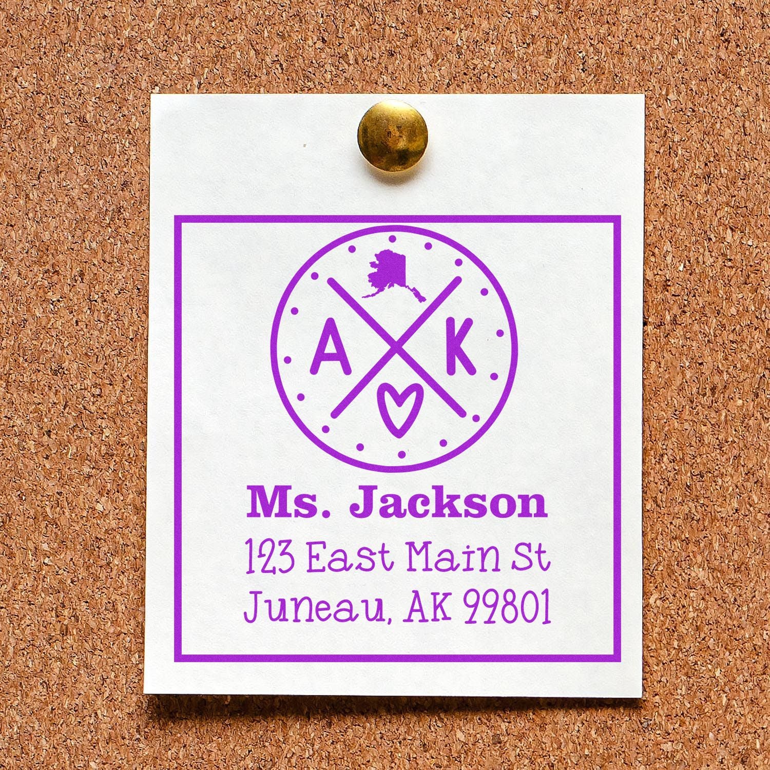 Wood Handle Alaska State Cross Customized Mailing Address Stamper