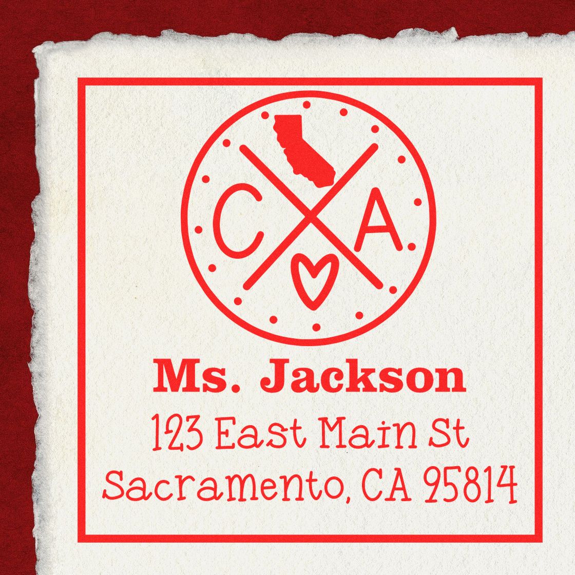 Wood Handle California State Cross Customized Mail Address Stamper