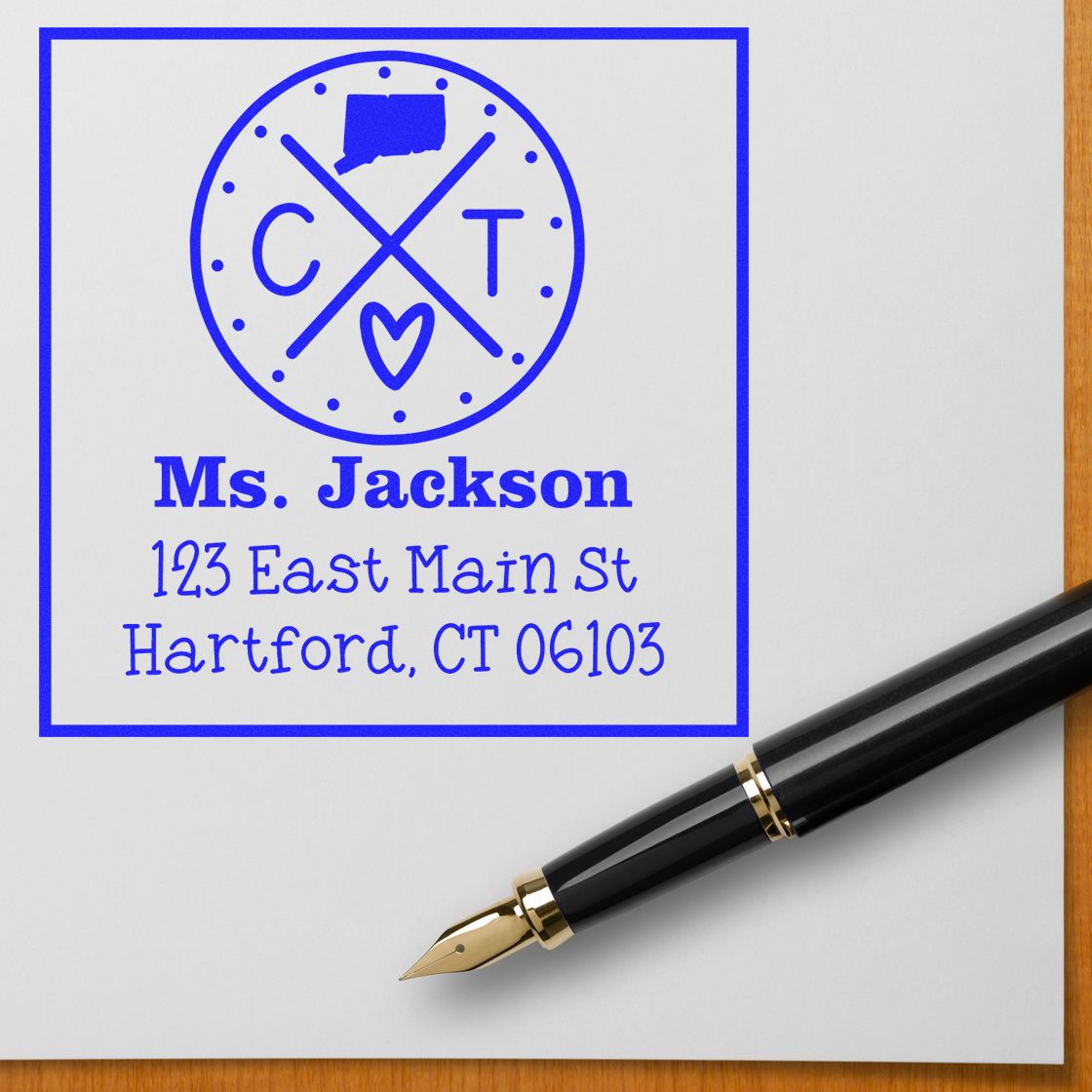 PSI Pre-Inked Connecticut State Cross Customizable Name and Address Stamper